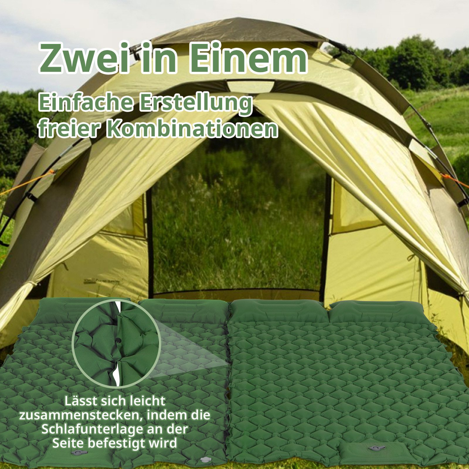 Puluomis Isomatte Camping Selbstaufblasend 190x120x5cm, mit Fußpresse Pumpe