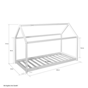 Homestyle4u Kinderbett Kinderbett mit Matratze 90 x 200 cm Weiß Grau Bettkasten