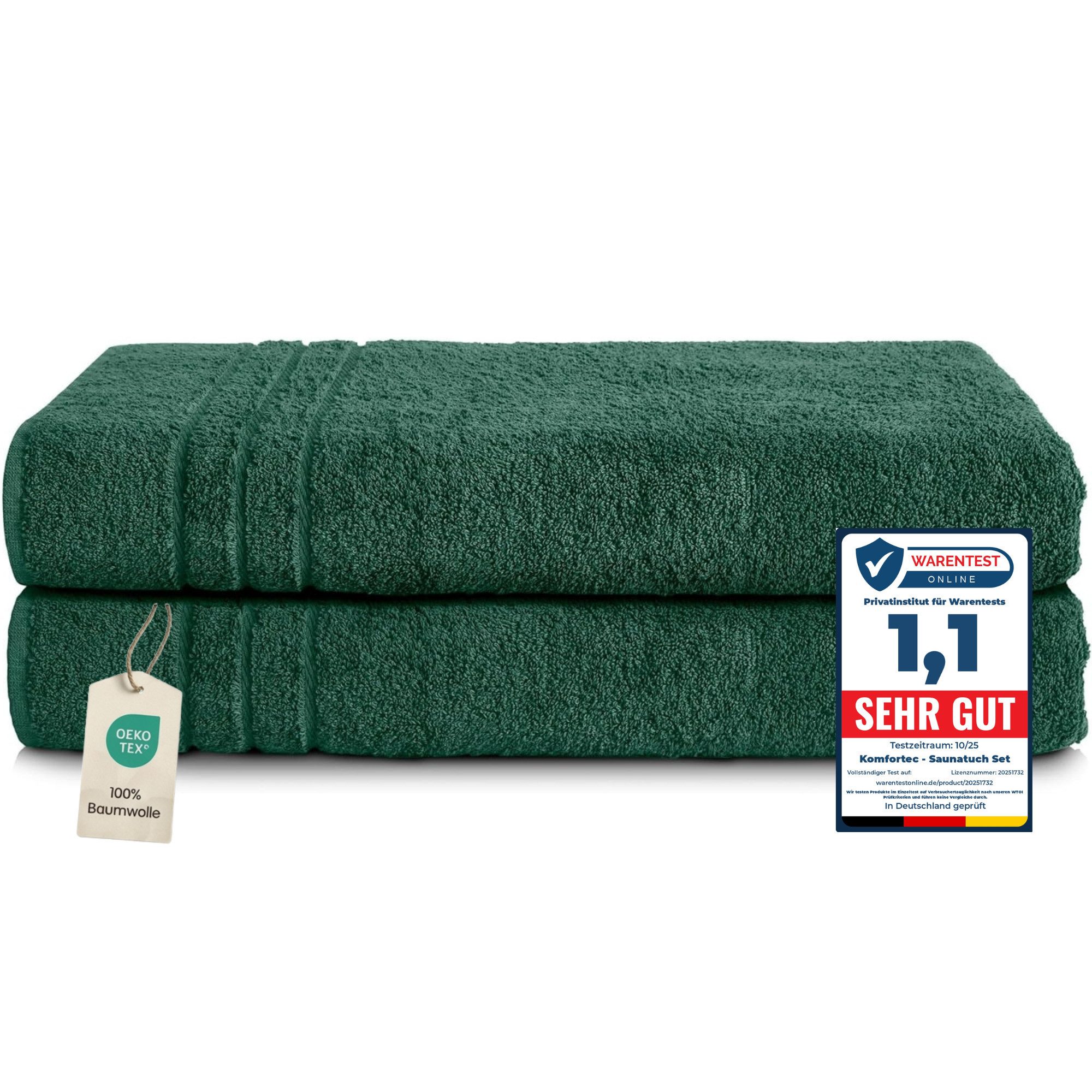Komfortec Saunatuch Frotte aus 100% Baumwolle, Frottee (Packung, 2-St), 80x200 Saunatücher set XXL, Weich, Schnelltrocknend