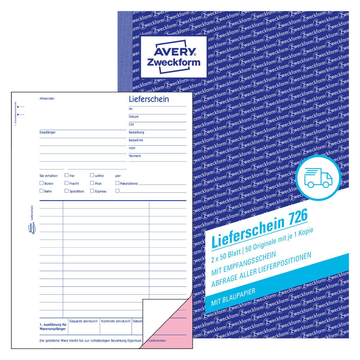 Avery Zweckform Geschäftspapier AVERY Zweckform Lieferschein mit Empfangsschein und Blaupapier DIN A5