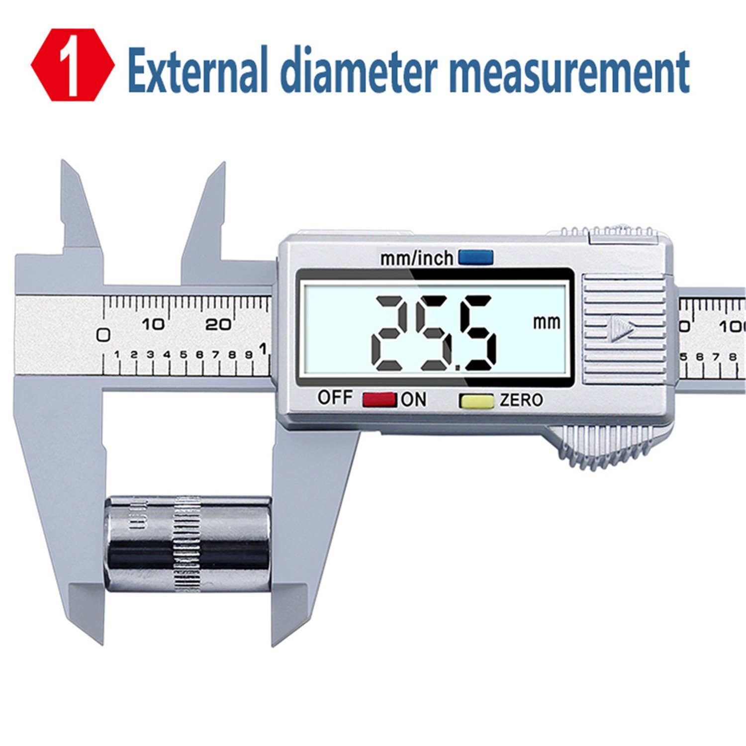 Schieblehre Display Olotos Abschaltung Batterie, Digitaler mit Silber Messschieber und Messlehre für LCD Innen- automatische Außen-, 0-150mm Tiefenmaß