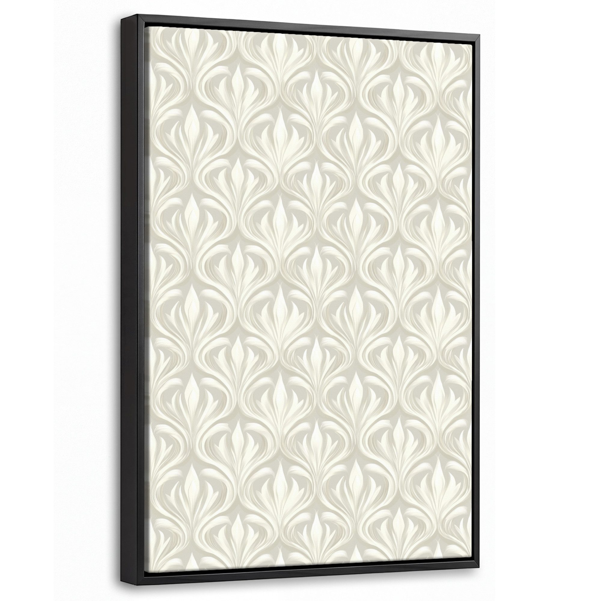 OneMillionCanvasses® Leinwandbild mit Rahmen - Barock - Muster - Beige, Fotodruck (1 St), Deko für Wohnzimmer Schlafzimmer Küche 20x30cm
