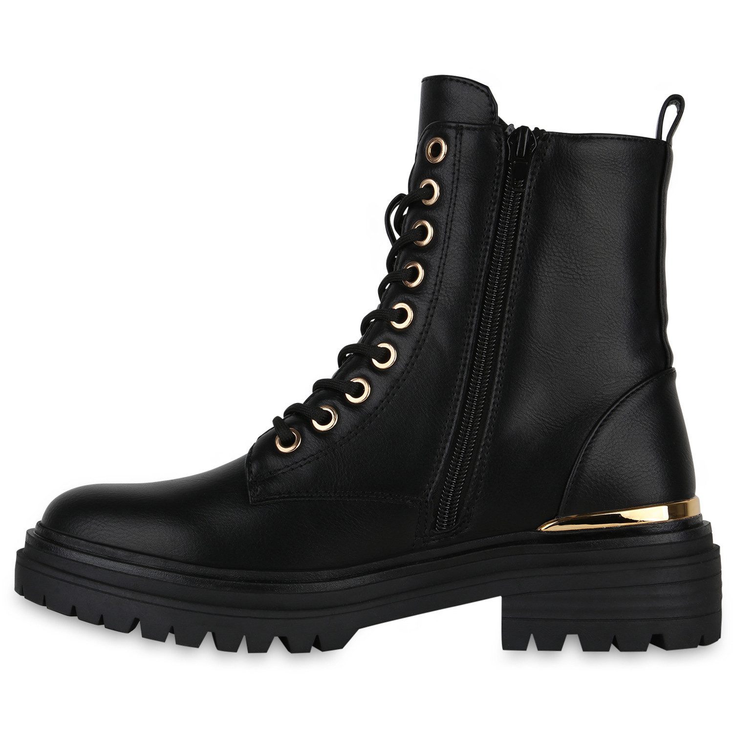 VAN HILL 840526 Schnürstiefelette Damen Schnürstiefeletten Stiefeletten Profil-Sohle Schnür-