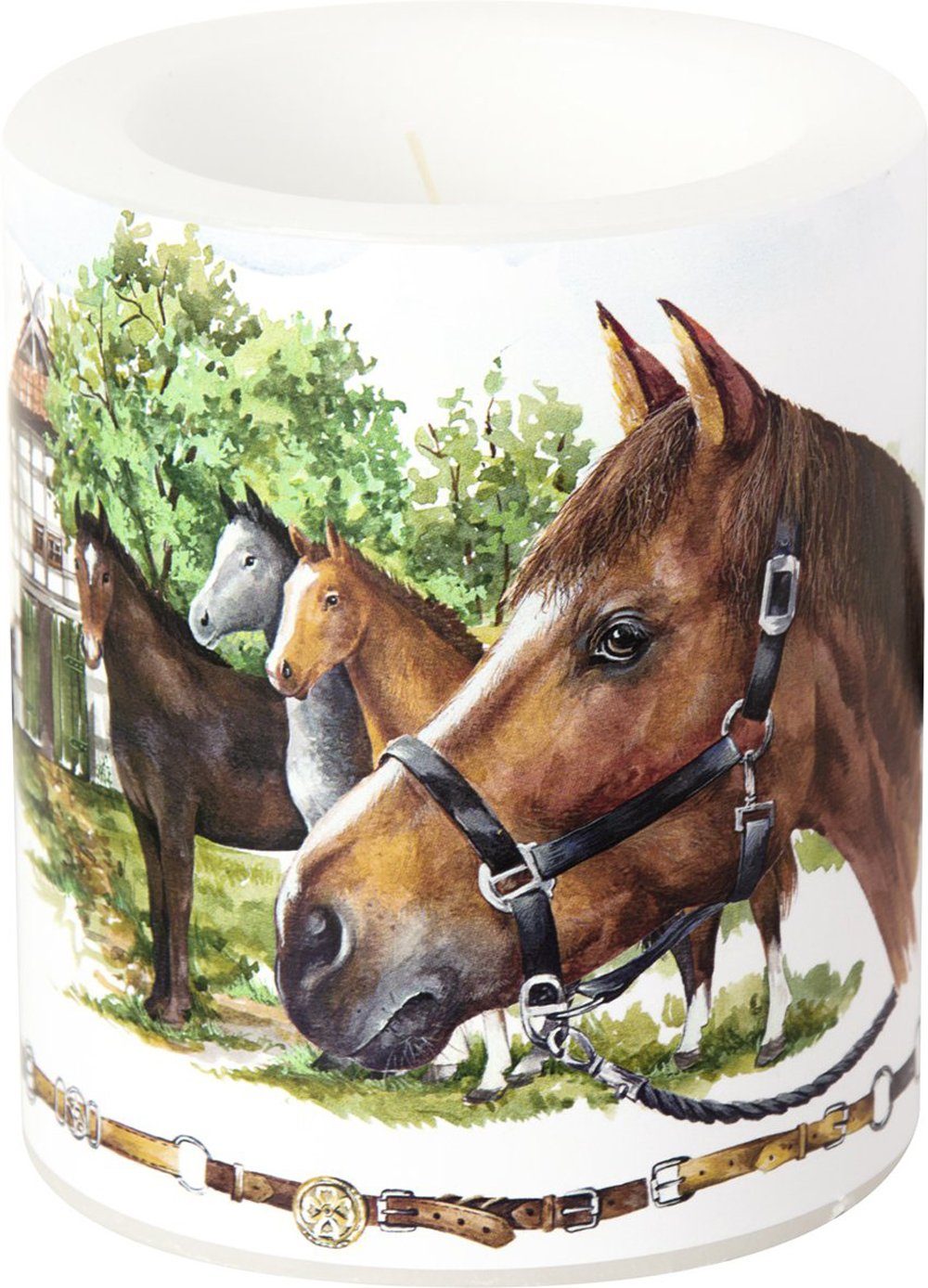 Ihr Ideal Home Range GmbH Stumpenkerze Kerze Windlicht Nikas Family 9x10,5 cm Pferd Pferde (1-tlg)