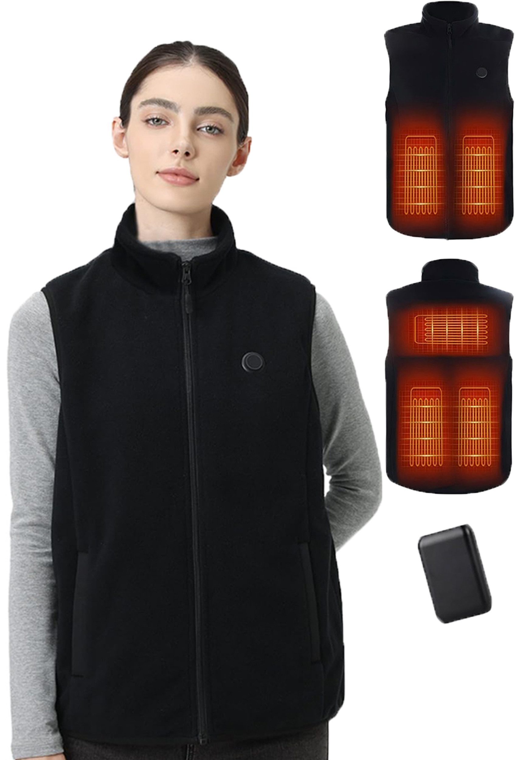 Mincoo Funktionsweste Beheizbare Weste Damen mit powerbank 10000mah für 5 Heizzonen heizweste damen Intelligente Elektrische Leichte Beheizte Weste