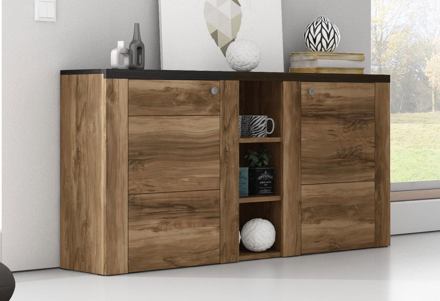 OTTO home Sideboard Larona, zeitlose Kommode mit 2 Türen, Türkommode, Breite 155 cm, Höhe 84 cm, viel Stauraum, Anrichte mit dekorativer Rahmenoptik