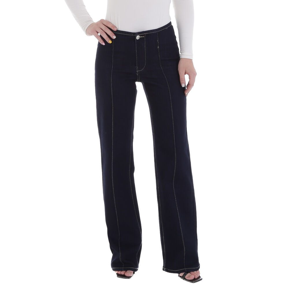 Ital-Design Weite Jeans Damen Jeans mit modernem Schnitt und eleganten Nähten (89550934) Used-Look Stretch Relaxed Fit Jeans in Dunkelblau