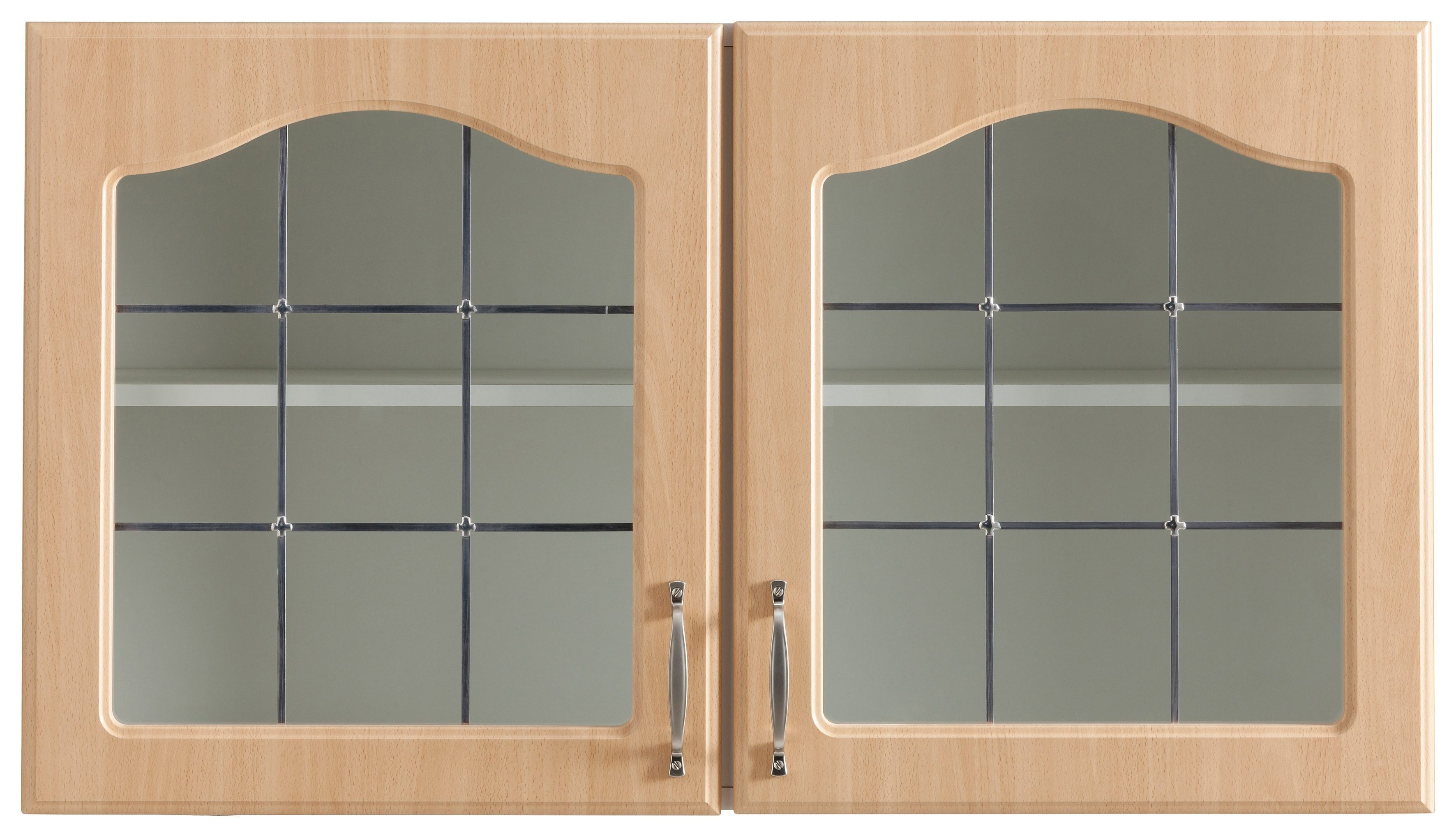 wiho Küchen Glashängeschrank Linz 100 cm breit, mit 2 Glastüren Buchefarben | buchefarben