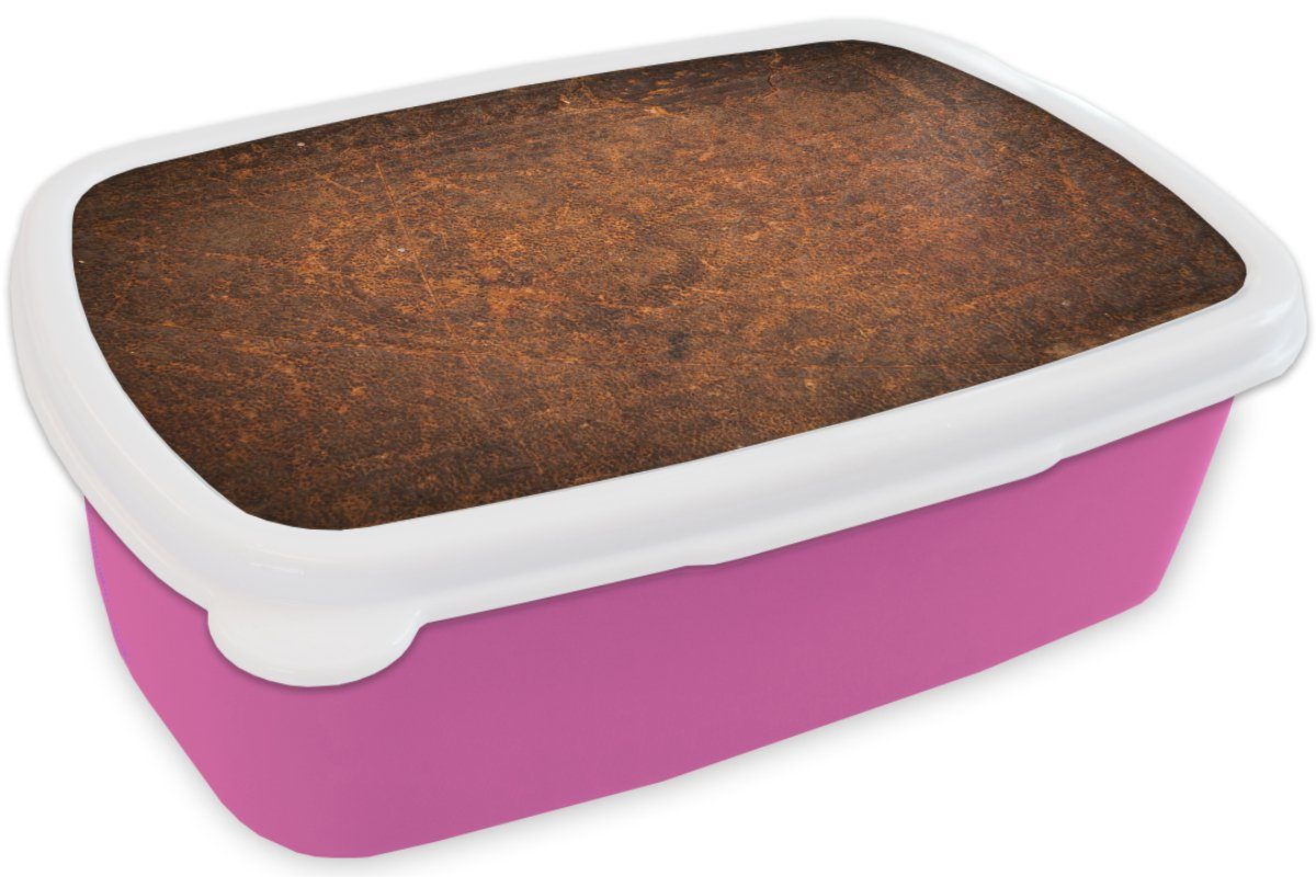 Kunststoff Leder für Brotbox Kinder, Mädchen, - Erwachsene, Textur Brotdose (2-tlg), Snackbox, MuchoWow Lunchbox Kunststoff, - Braun Orange, rosa -