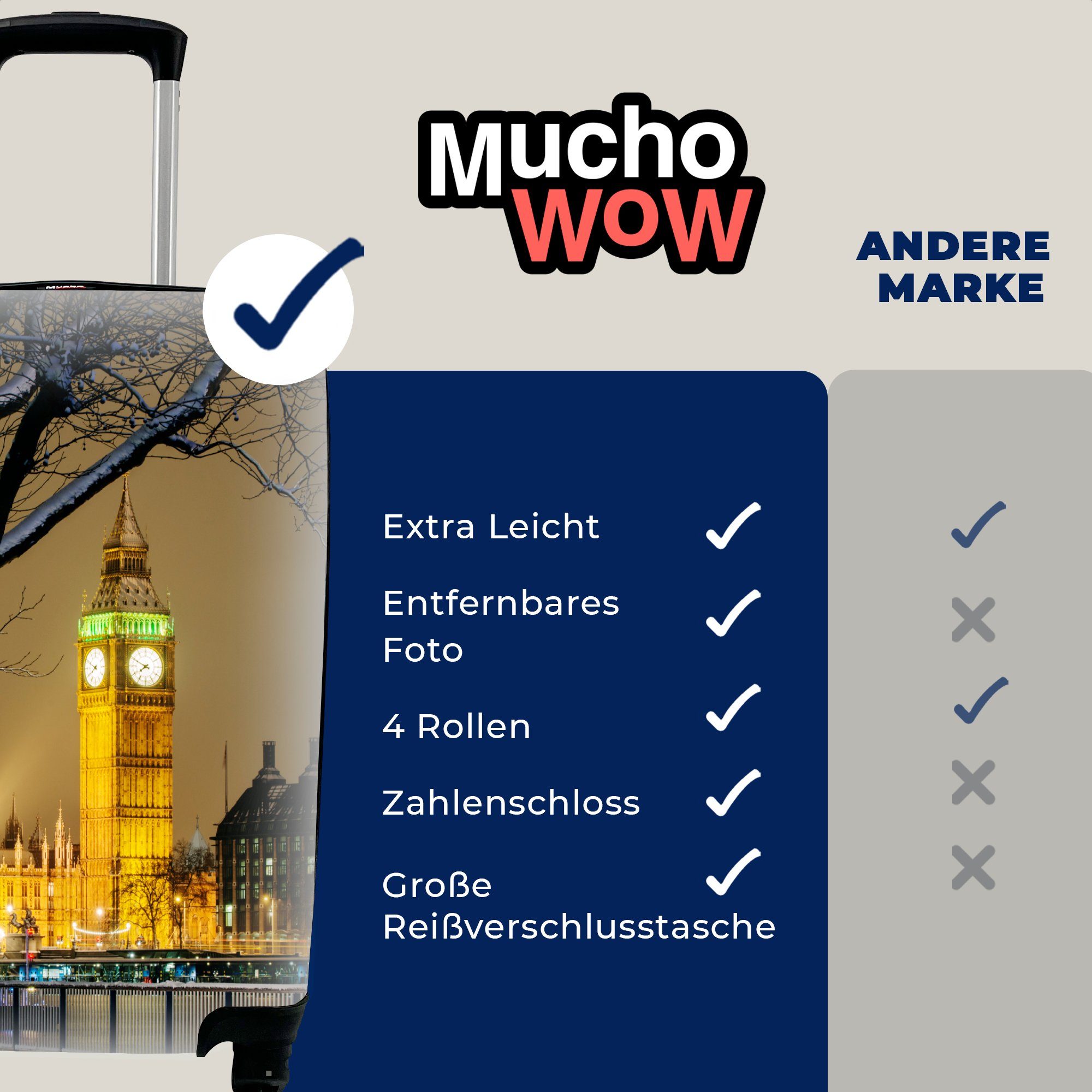 4 - MuchoWow für Handgepäck Handgepäckkoffer mit - Trolley, Ben London, Winter Rollen, Ferien, Reisetasche Reisekoffer rollen, Big