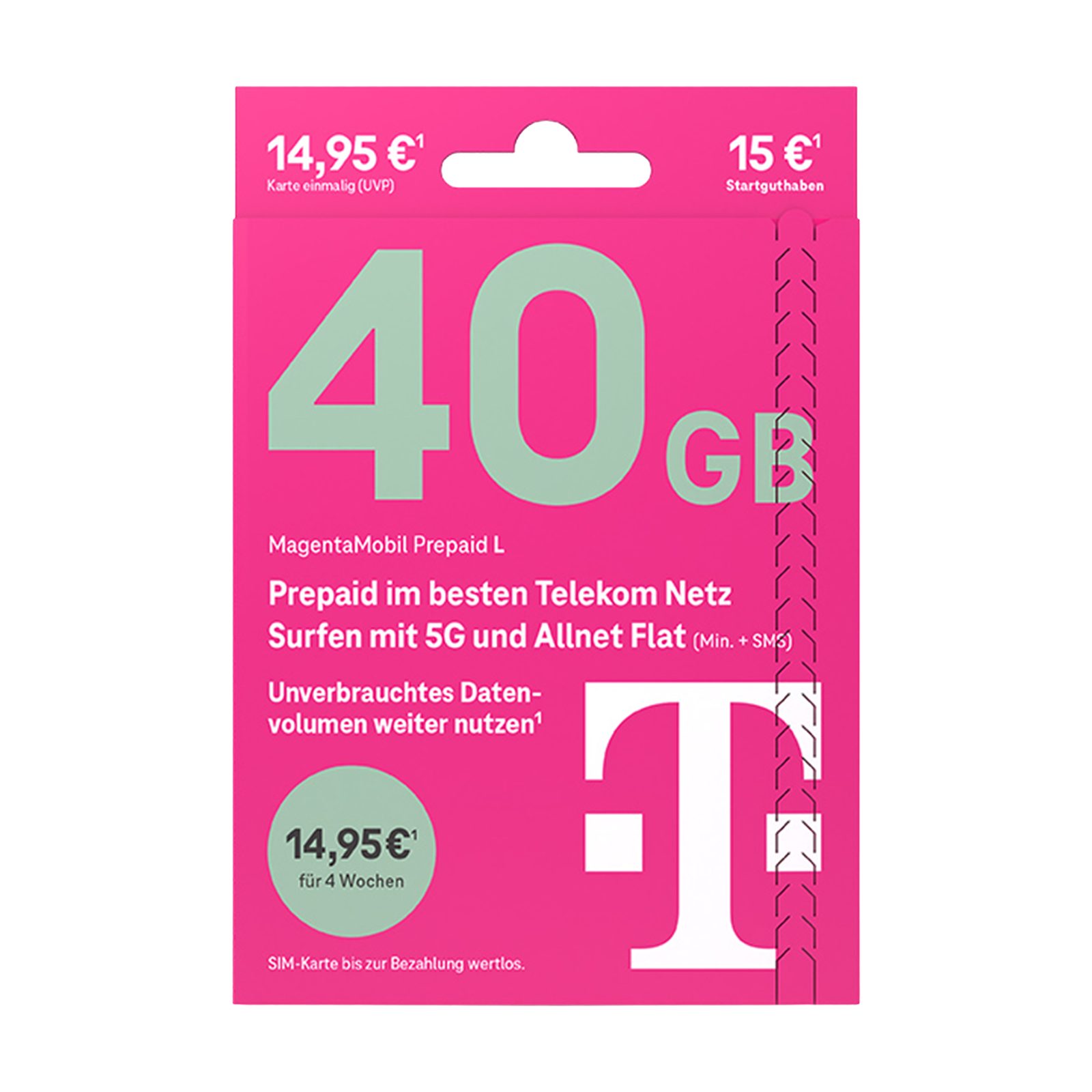 Telekom MagentaMobil Prepaid L Simkarte mit 10€ Startguthaben Prepaidkarte, (EU-Roaming inkl. CH/GB, 15 € Startguthaben)