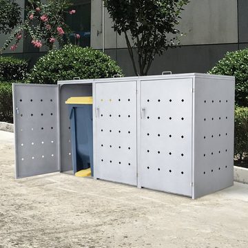 Zelsius Mülltonnenbox "Rhombus Cement" mit Klappdeckel für 3 Tonnen