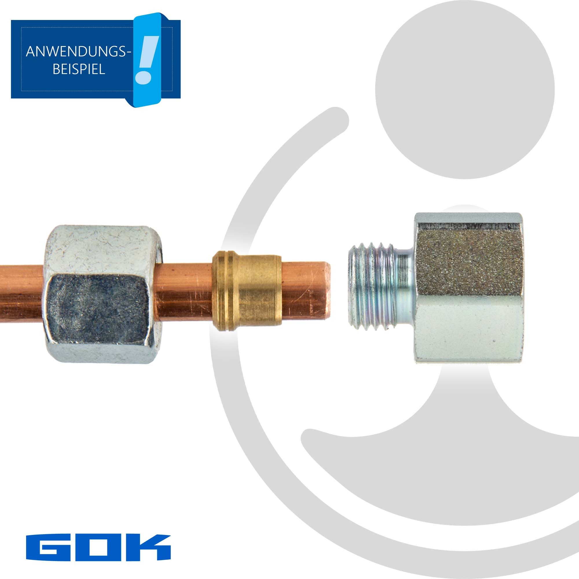 GOK Wasserrohr Schneidringverschraubung Typ GAI - Gerade Verschraubung mit Innengew., 1/4 Zoll IG x Ø 10 mm Schneidring Messing