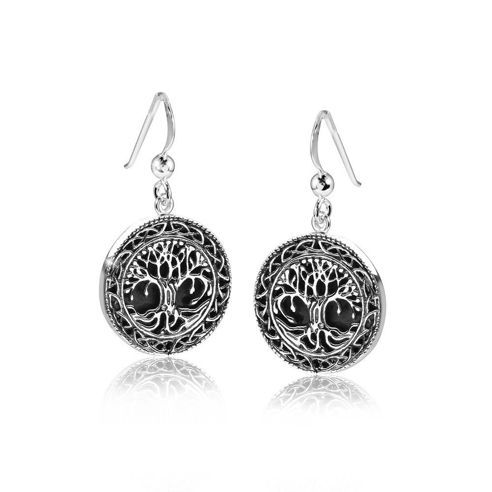 Materia Paar Ohrhänger Damen Silber Lebensbaum Kunstharz Schwarz Ø20mm SO-2 günstig online kaufen