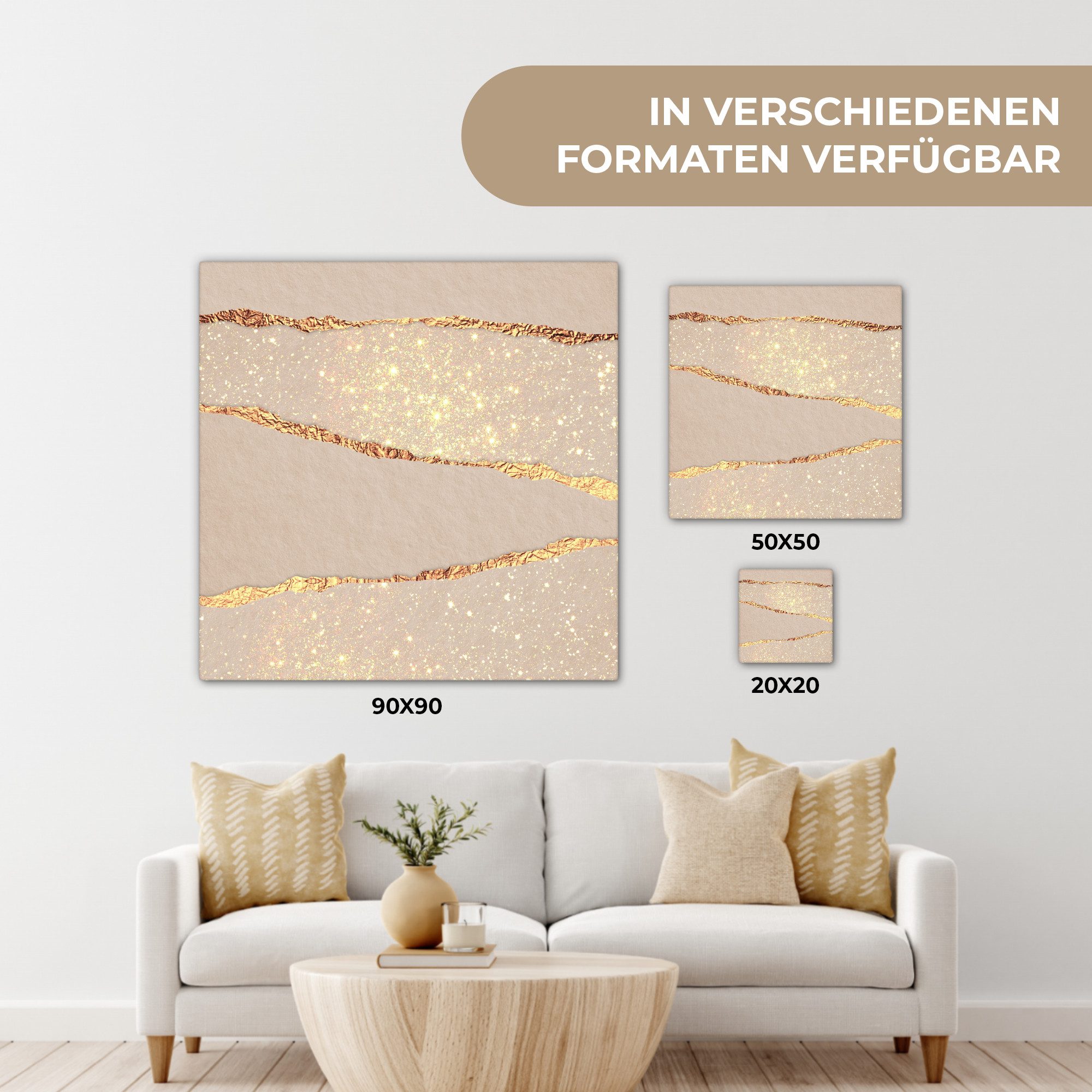 OneMillionCanvasses® Leinwandbild Luxus - Gold - Glitzer - Design - Abstrakt, Fotodruck (1 St), Wandbild, Deko Schlafzimmer Wohnzimmer Flur 20x20 cm – Bild 5 von 5