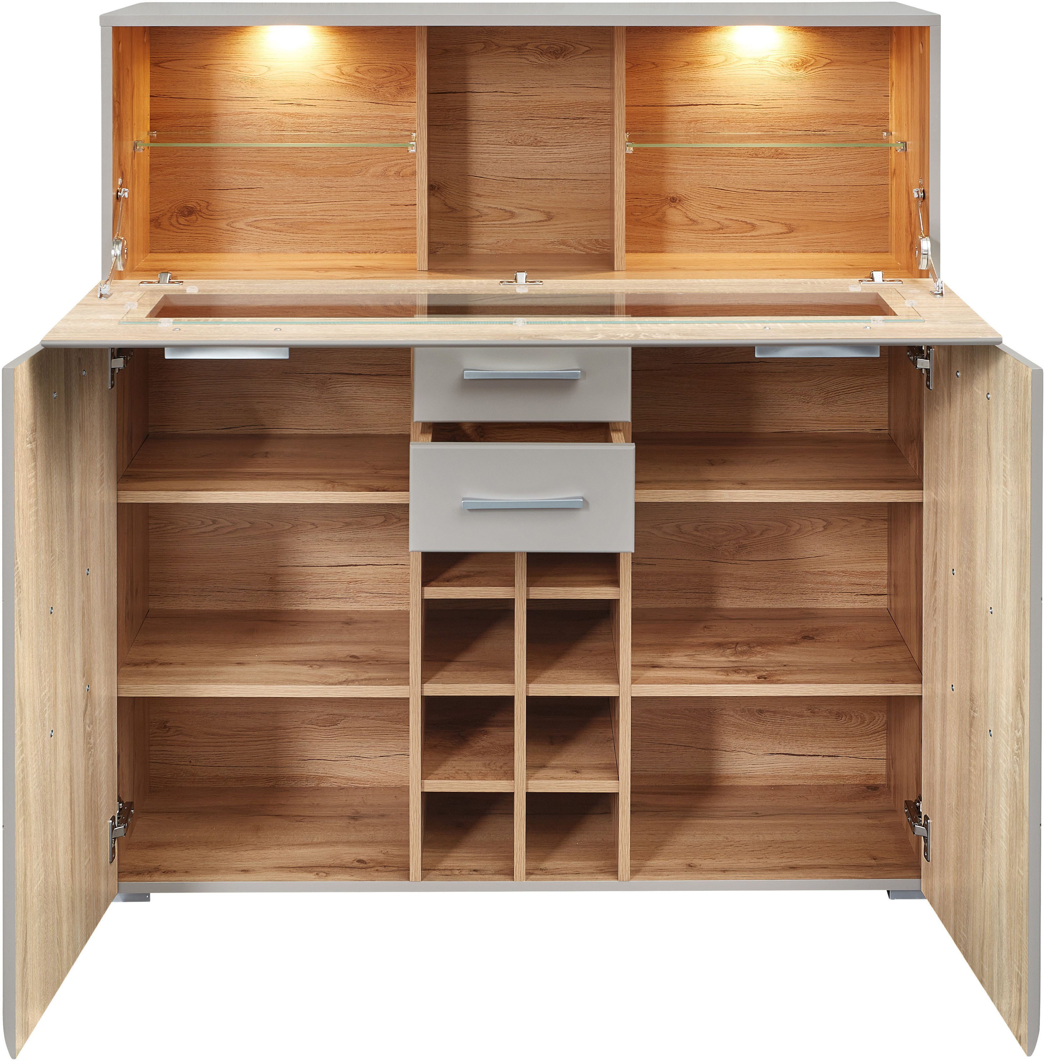 Innostyle Barschrank FUN PLUS II 2 Holztüren, 19 Fächer, 1 Klappe, Softclose, ABS Kantenschutz