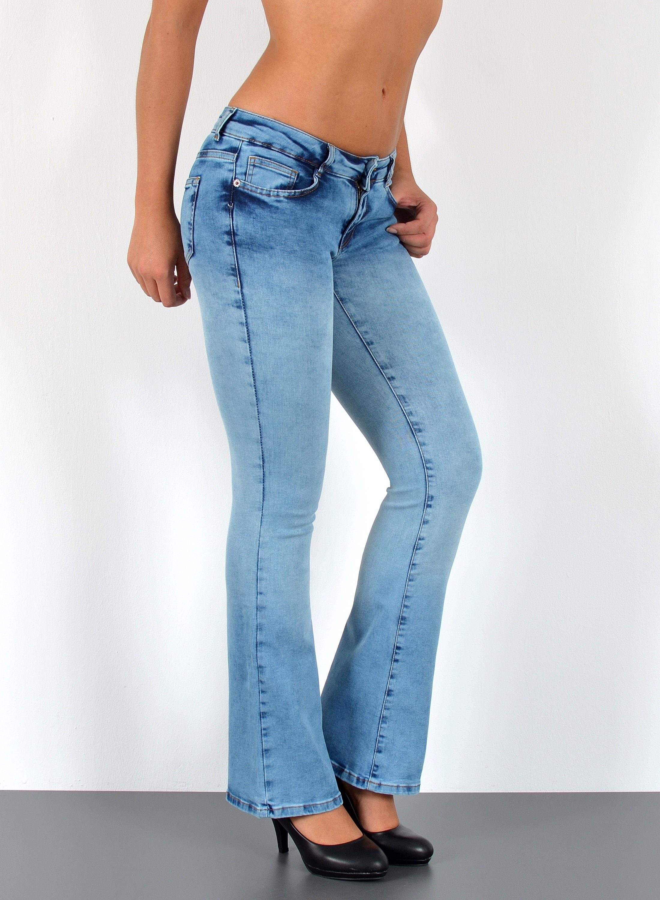ESRA Bootcut-Jeans Schlaghose Damen Bootcut Jeans Stretch Hose mit niedrige günstig online kaufen