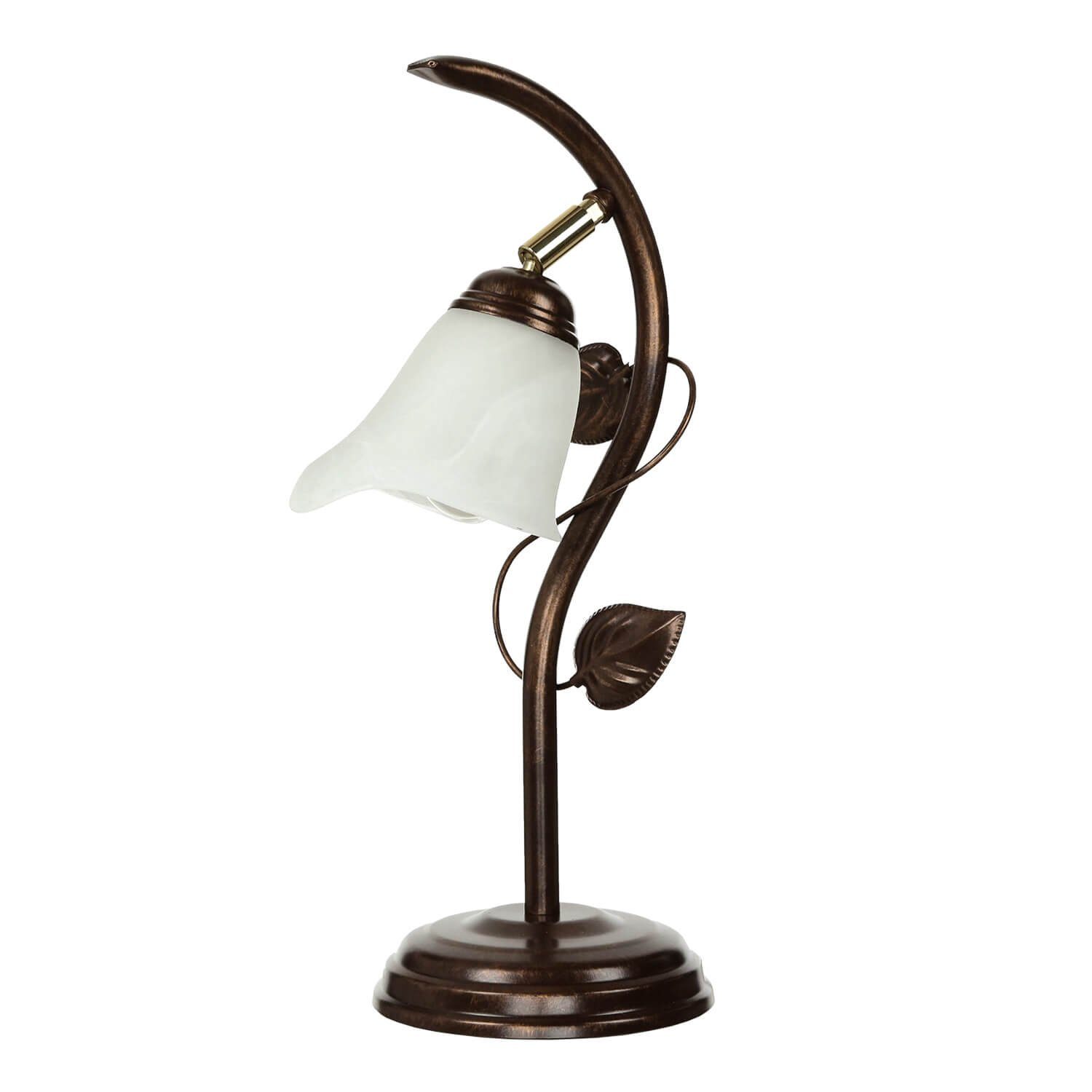 Licht-Erlebnisse Nachttischlampe LOELLA, ohne Leuchtmittel, Tischlampe Shabby Braun antik Metall Glas Floral Schreibtisch