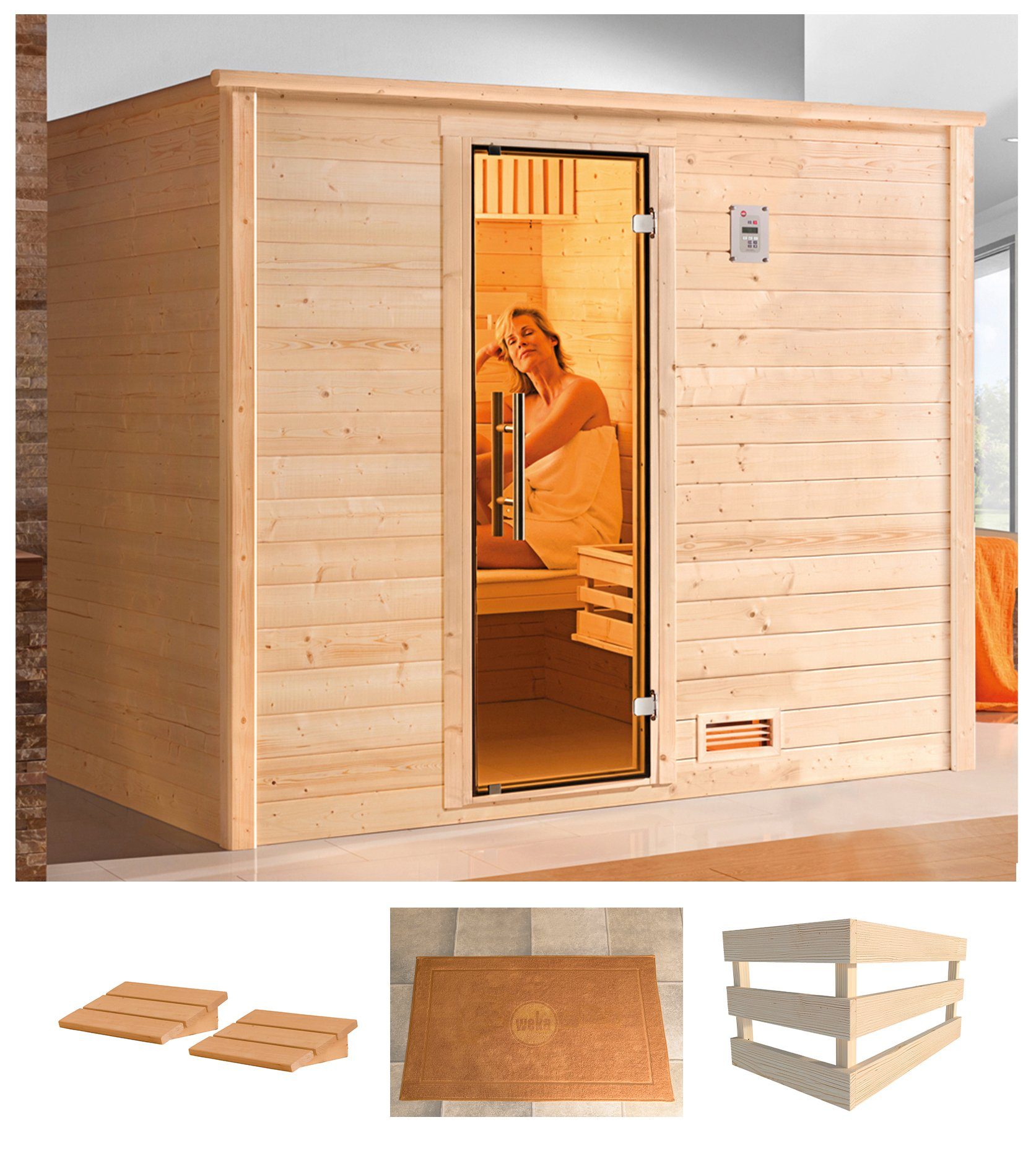 weka Sauna Bergen 3, BxTxH: 248 x 198 x 203,5 cm, 45 mm, ohne Ofen