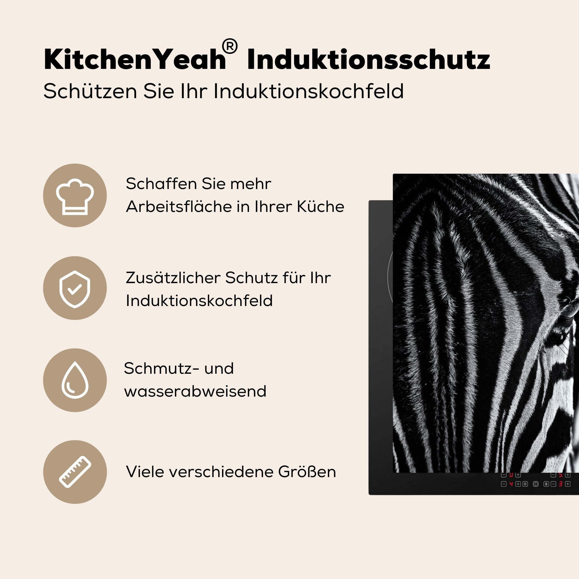 küche, Nahaufnahme cm, für Herdblende-/Abdeckplatte die MuchoWow Zebras, Vinyl, (1 Schutz 81x52 tlg), Ceranfeldabdeckung Induktionskochfeld eines
