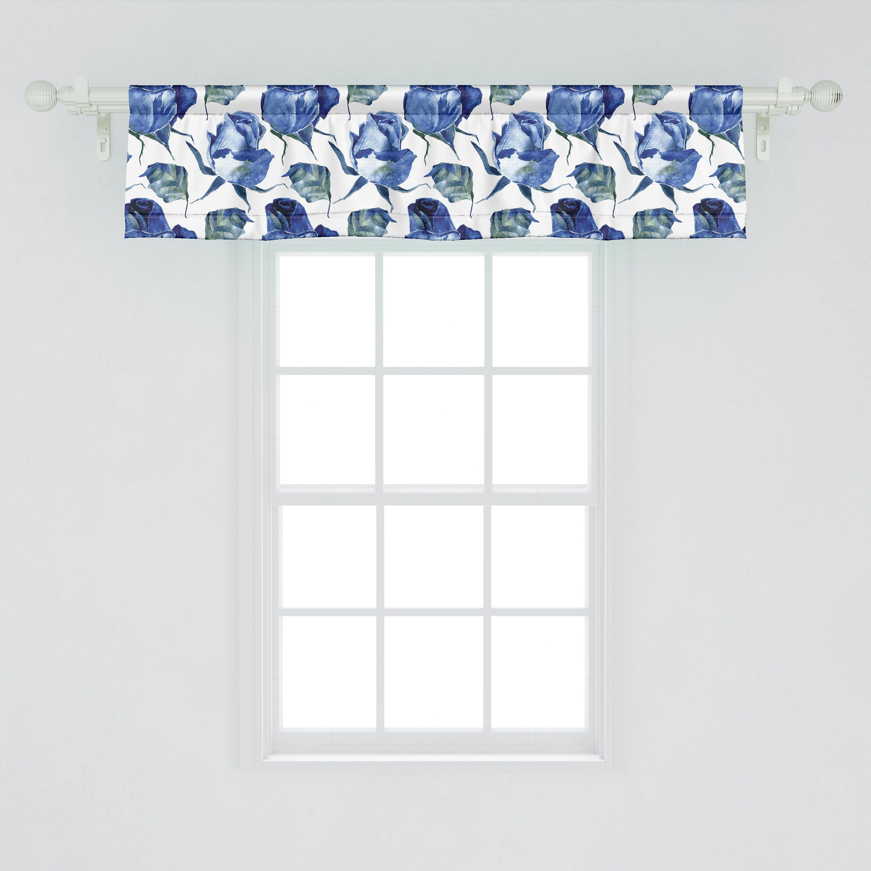 Scheibengardine Vorhang Stangentasche, Blättern Schlafzimmer Küche Microfaser, Rosen Aquarell für Dekor mit Volant Abakuhaus, mit