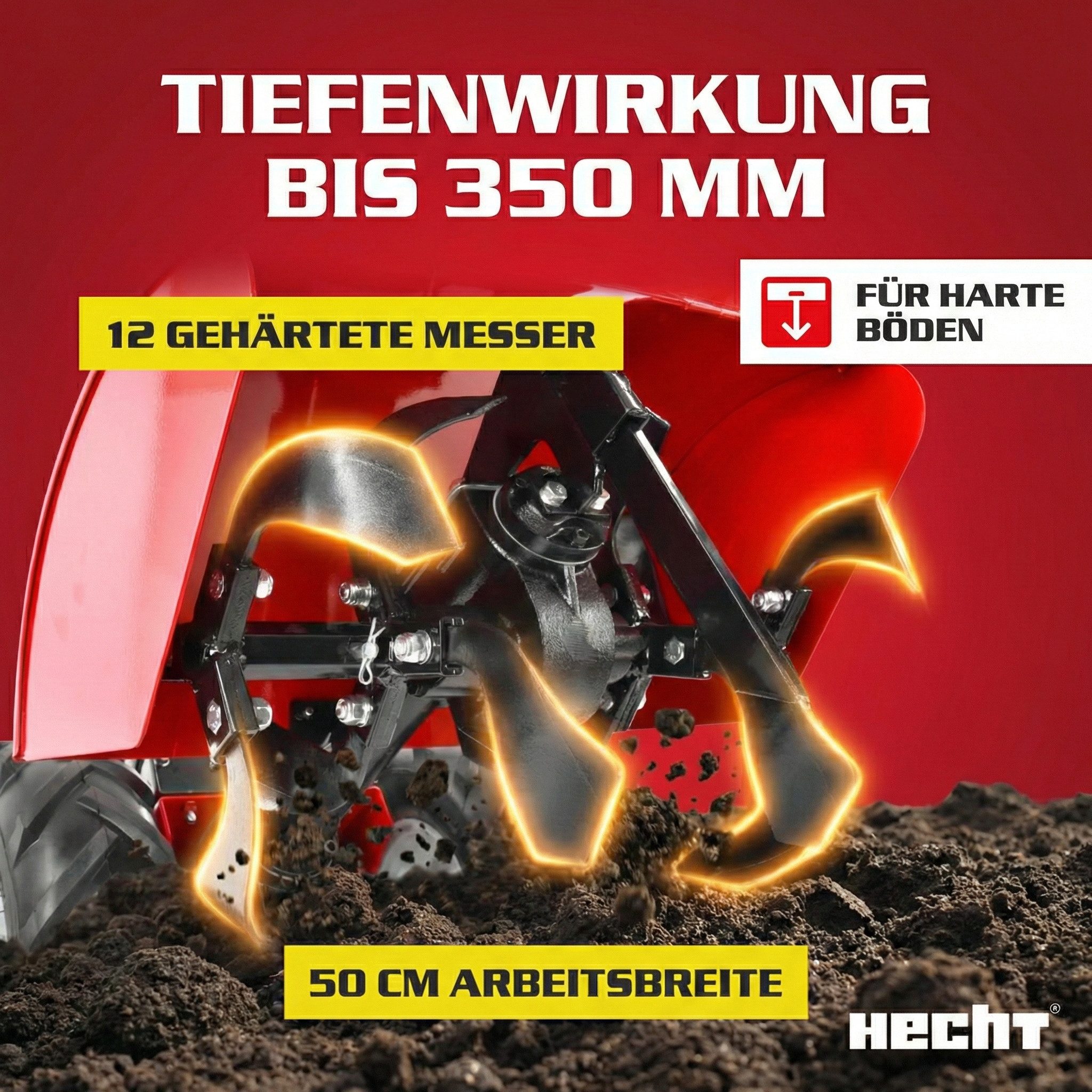 Hecht Benzinmotorhacke Gartenfräse 750 Gartenhacke Motorfräse Bodenhacke Bodenfräse, 50,00 cm Arbeitsbreite, 35 cm Arbeitstiefe, 6,5 PS, Stahlgehäuse – Bild 5 von 5