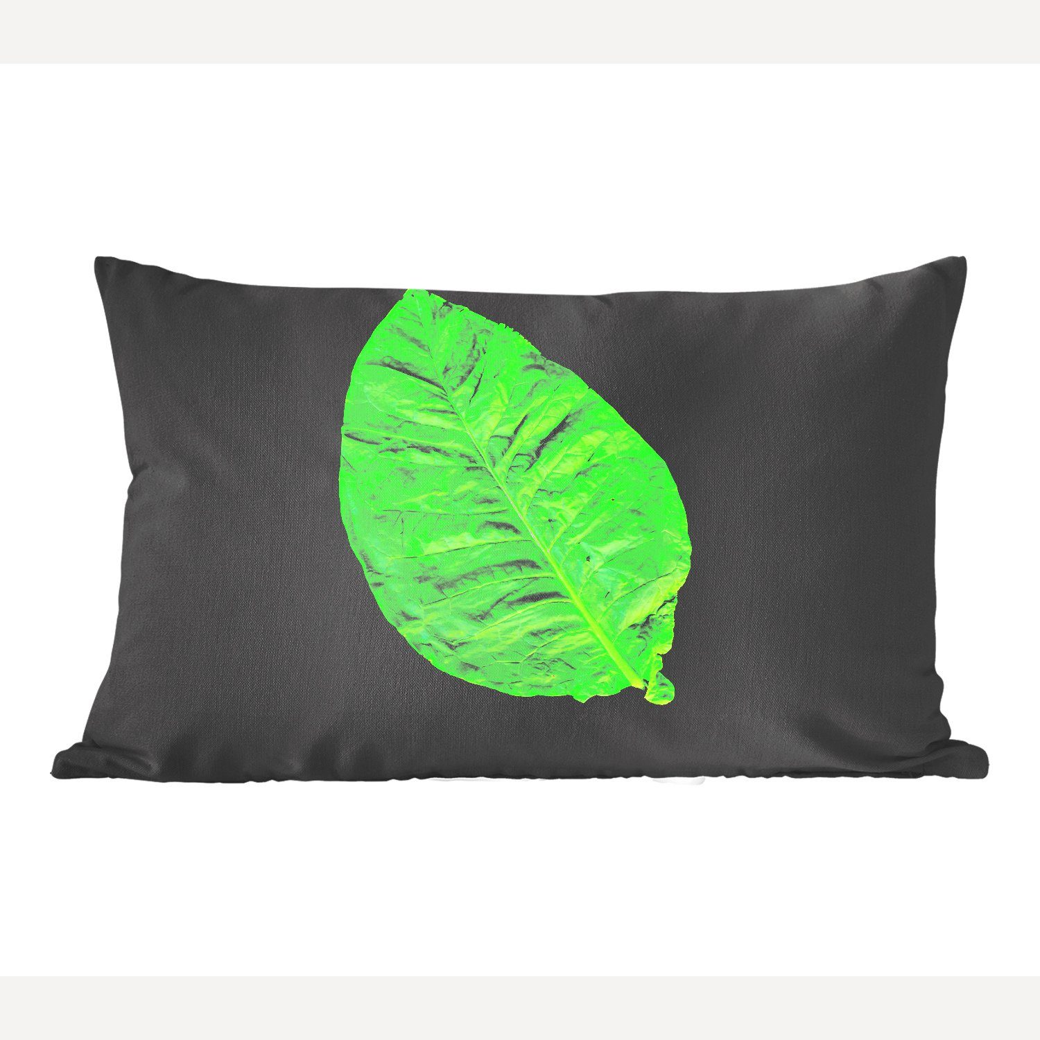 MuchoWow Dekokissen Grüne Blätter auf schwarzem Hintergrund, Wohzimmer Dekoration, Zierkissen, Dekokissen mit Füllung, Schlafzimmer