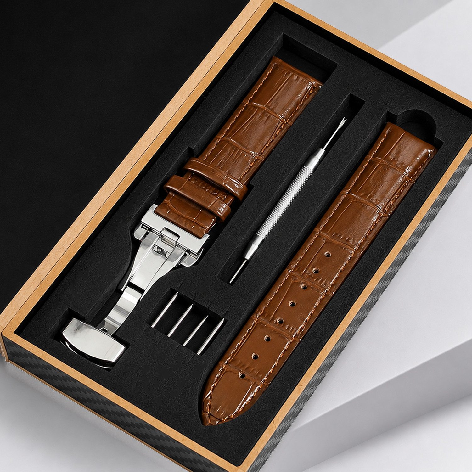 BOOD Uhrenarmband Leder‑Uhrenarmband mit Schmetterlingsschnalle,20/22mm Breiten,5 Farben