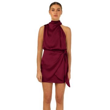ZWY Satinkleid Neckholder-Kleid aus Satin,rockabilly kleider damen rot,sommerkleider (Größe: M-XL) Modischer kurzer Rock aus Satin zum Binden