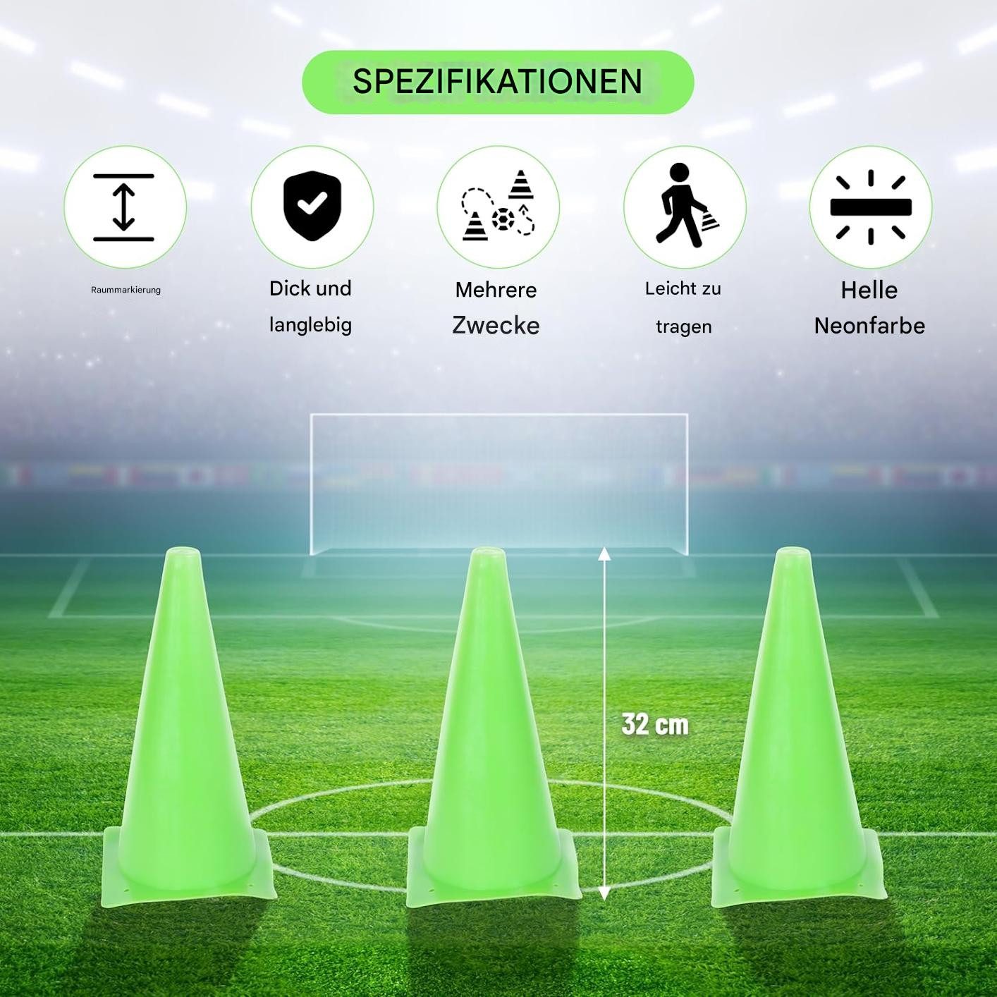 Endless Football-Tackle-Dummy Fußball Kegel von 12 Stück Sporttraining Agility Field Marker Kegel, für Skating, Basketball, Fußball und Praxis Drills, Geeignet für Indoor-und Outdoor-Spiele Hindernis
