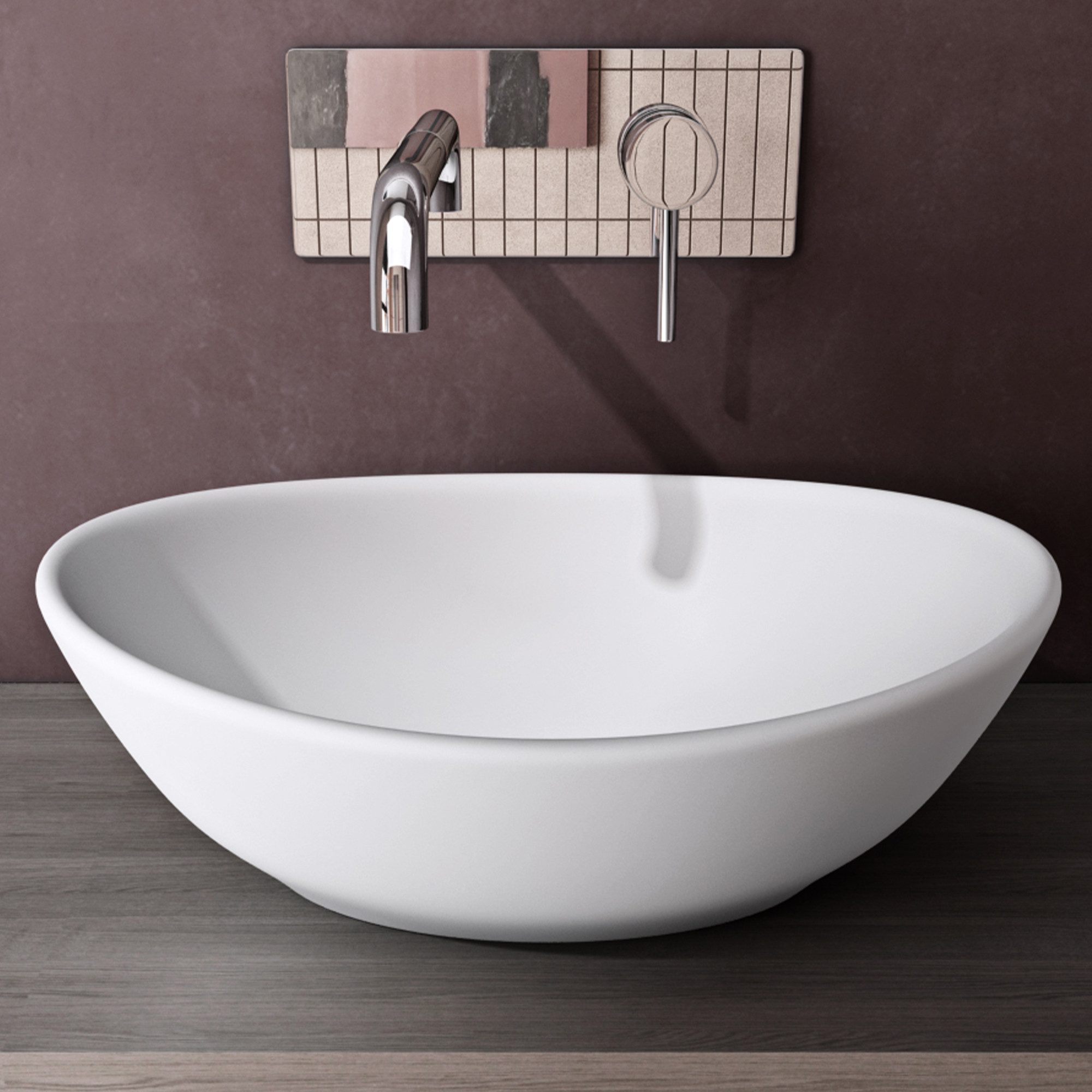 doporro Waschbecken Aufsatzwaschbecken Keramik Waschschale Oval 42x34x14.5cm Brüssel205, mit Nano-Beschichtung, ohne Hahnloch und Überlauf