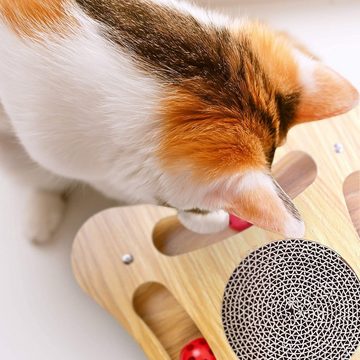 Pfotenolymp Tier-Beschäftigungsspielzeug Katzenspielzeug aus Holz & Pappe - Interaktiv & Öko, Katzenspielzeug Holz