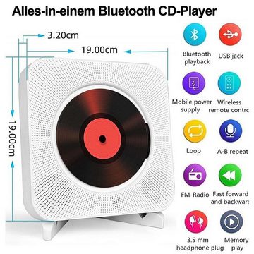 DTC GmbH Tragbarer CD-Player mit Bluetooth Desktop für zu Hause MP3-Player MP3-Player (CD-Player CD-Spieler, DVD-Spieler, FM-Radio, USB-Anschluss)