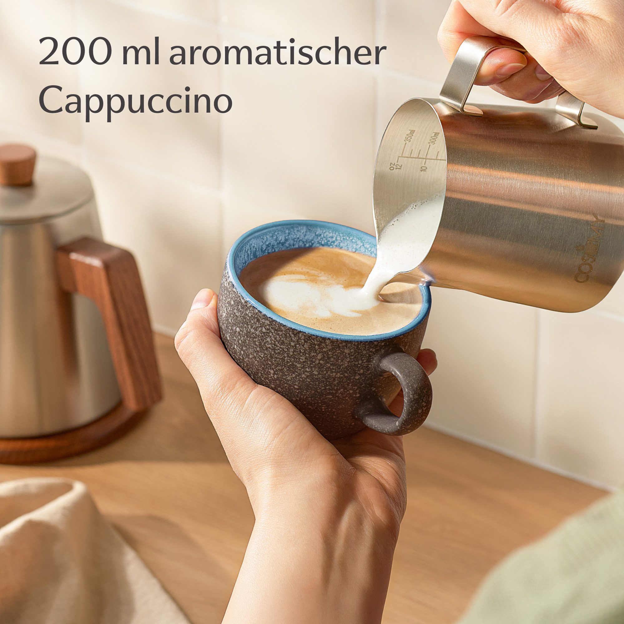 Cosumy Cappuccinotasse Cappuccino Tassen mit Untertassen 4er Set blau, 8-tlg., Keramik, Warm – Bild 4 von 5