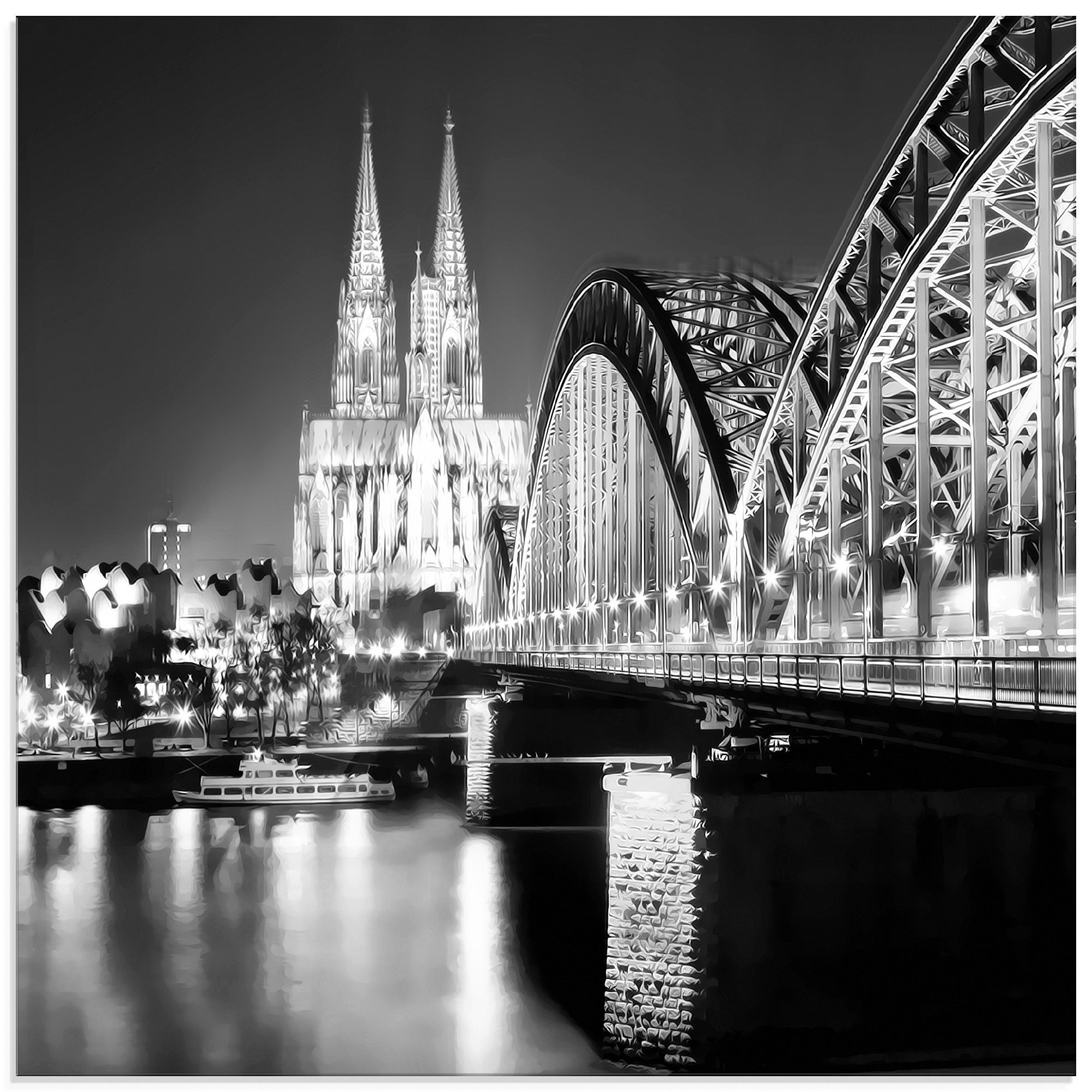 Skyline St), verschiedenen Brücken Artland in (1 19, Köln Collage Glasbild Abstrakte Größen