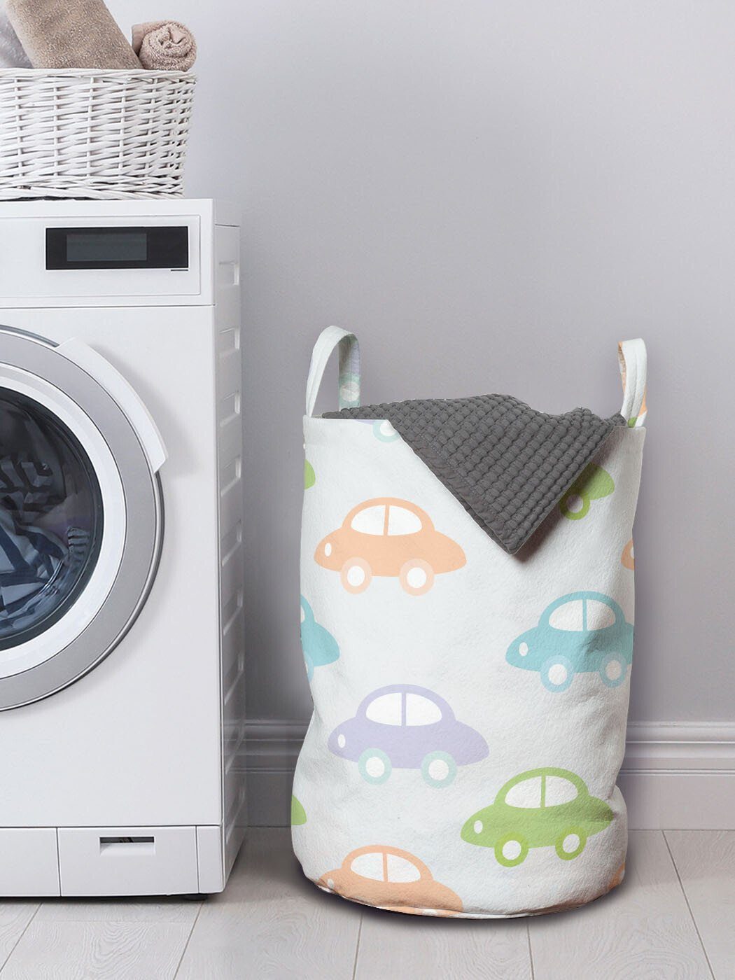 Abakuhaus Wäschesäckchen Wäschekorb mit Griffen Waschsalons, für Pattern Pastell Cars Kordelzugverschluss Auto