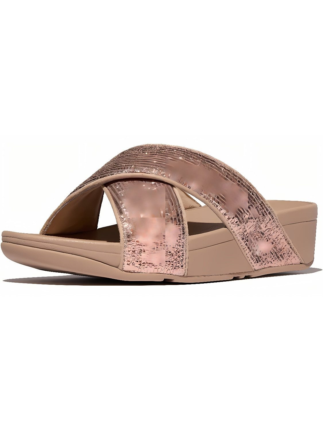 Lulu Crinkled-Shimmer Cross Slides Sandale