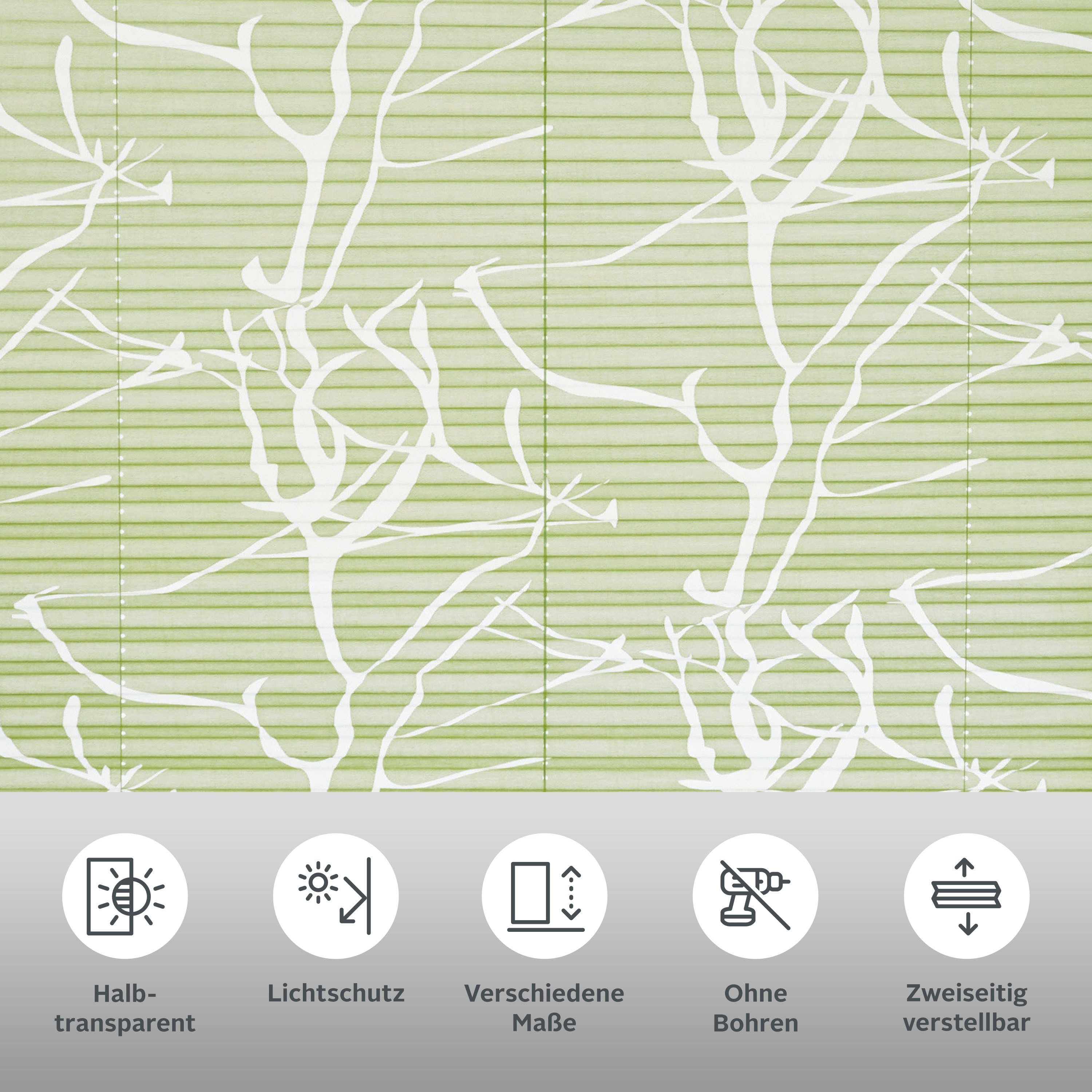 OTTO home Plissee Anna, Lichtschutz, ohne Bohren, verspannt, Klemmfix, Ästemotiv, Bestseller mit über 500 4,5-Sterne-Bewertungen, Klemmträger