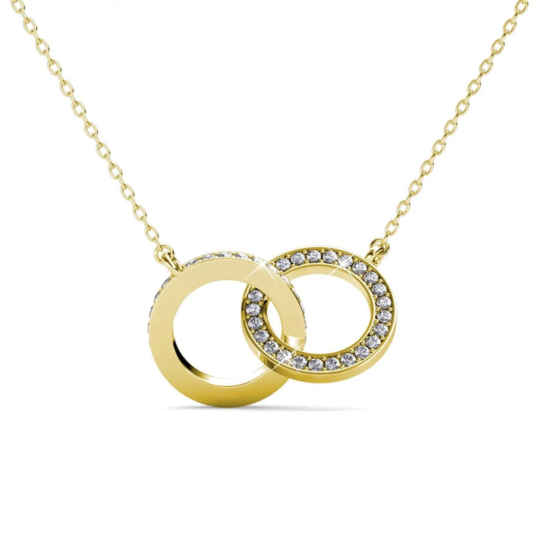 Ella Eisvogel Goldkette Circle Twin Halskette mit Kristallen (Infinity), 18 Karat
