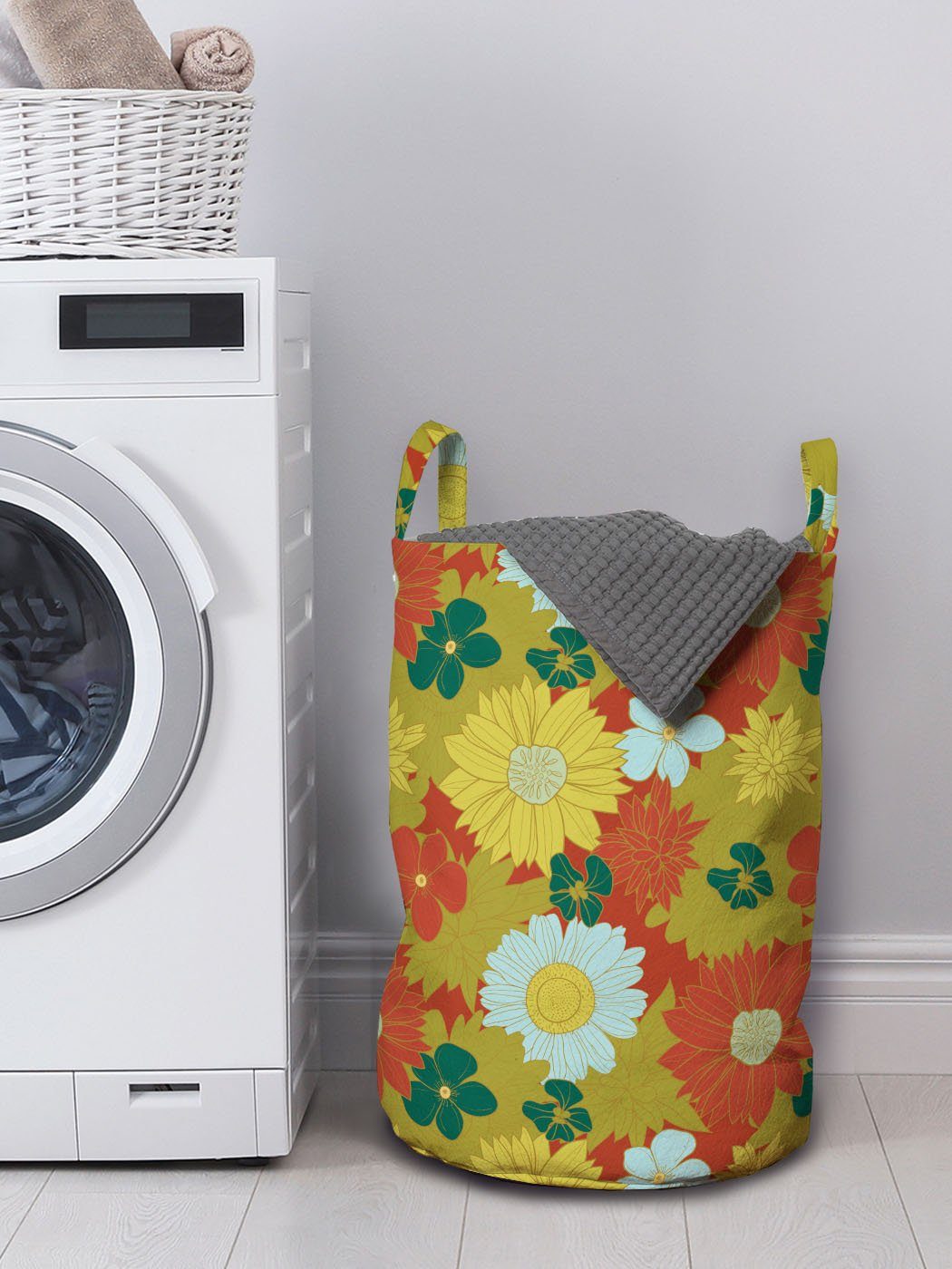 Abakuhaus Wäschesäckchen Wäschekorb mit Lily und Kordelzugverschluss Waschsalons, für Griffen Chrysanthemum Blumen
