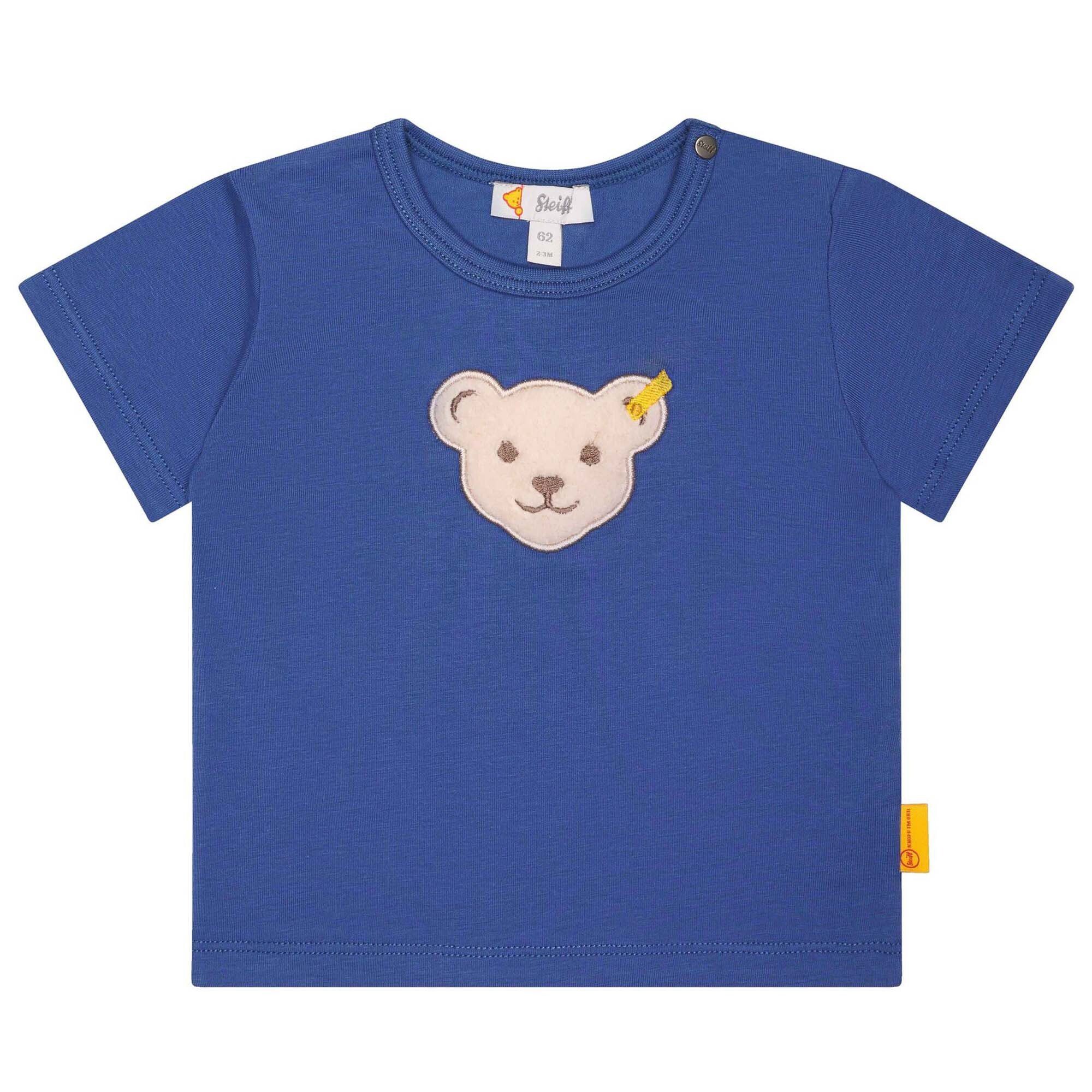 Steiff Langarmshirt Basic, - Teddy-Applikation Baby Kurzarm, Blau T-Shirt