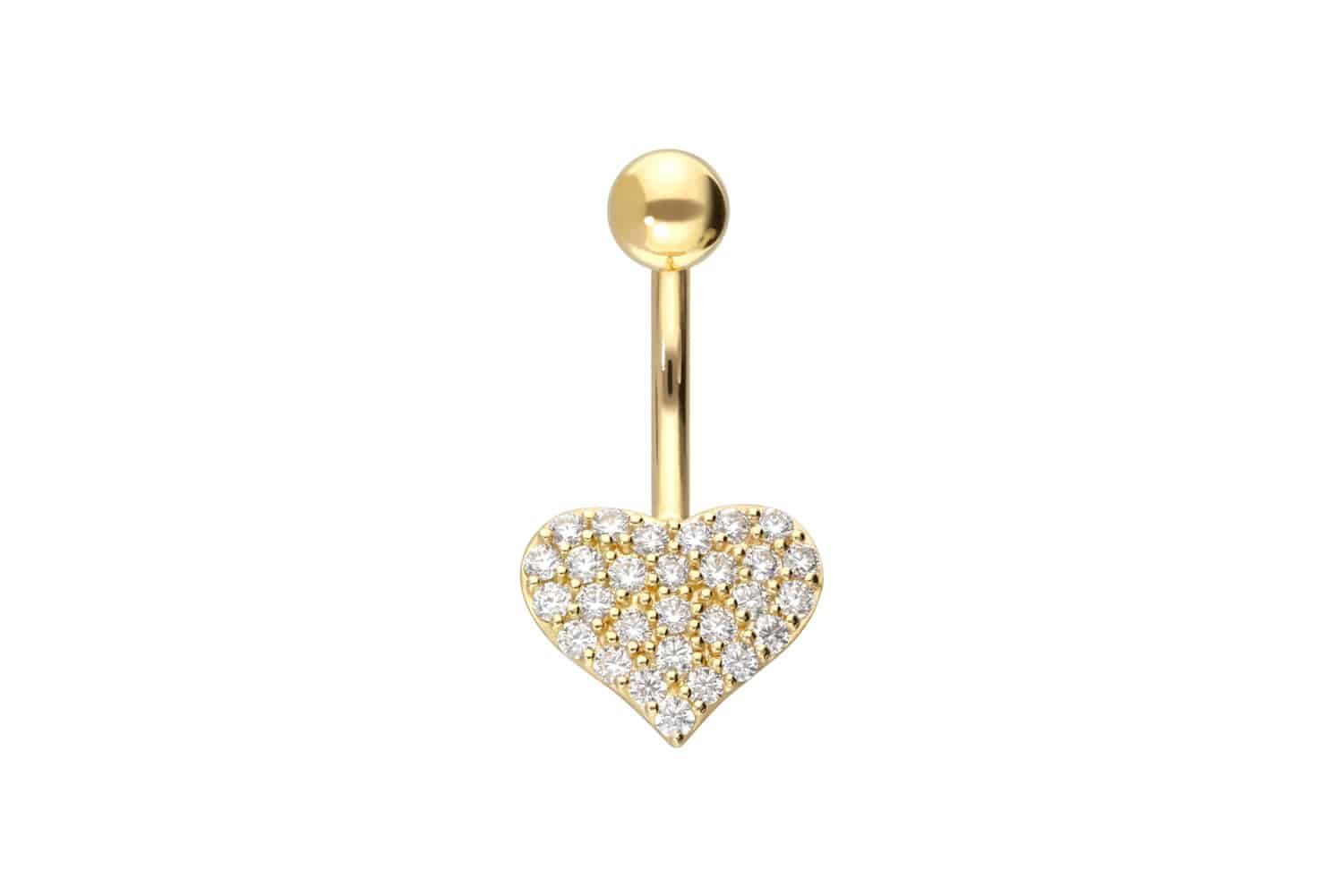 PIERCINGLINE Bauchnabelpiercing 18 Karat Gold Bananabell MOISSANIT-HERZ (Bananabells, 1-tlg)