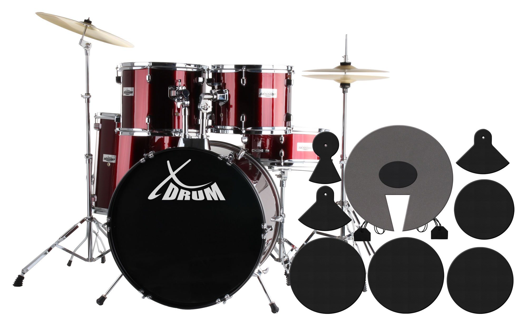 XDrum Schlagzeug Semi 22" Standard,Komplettes Drumset, inkl. Hocker, Drumsticks & Dämpfer, Kesselgrößen: 22", 12", 13", 16", 14" Snare