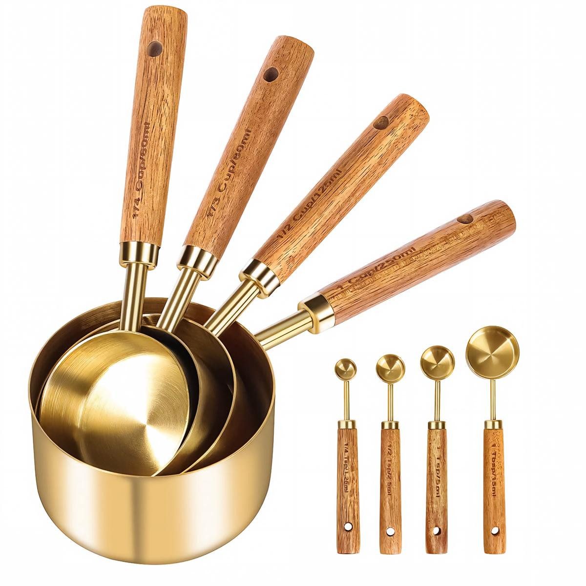 Kityhome Messlöffel 8 Stück Edelstahl Messbecher Set mit Messbecher Messlöffel, (8-St), 8-teiliges,Vielseitig einsetzbar – für Mehl, Zucker, Gewürze, Saucen
