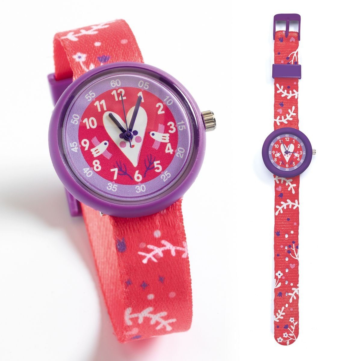 DJECO Quarzuhr Kinderarmbanduhr zum Uhrzeitlernen in buntem Design