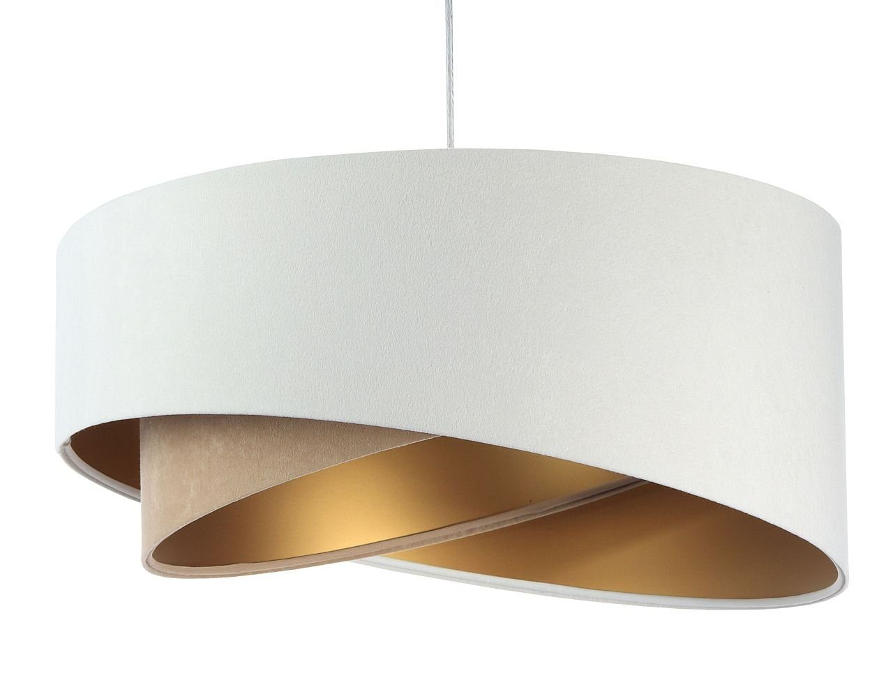 Licht-Erlebnisse Pendelleuchte MARLON, ohne Leuchtmittel, Wohnzimmer in Weiß Beige Gold E27 D: 50 cm Modern Metall Stoff MARLON