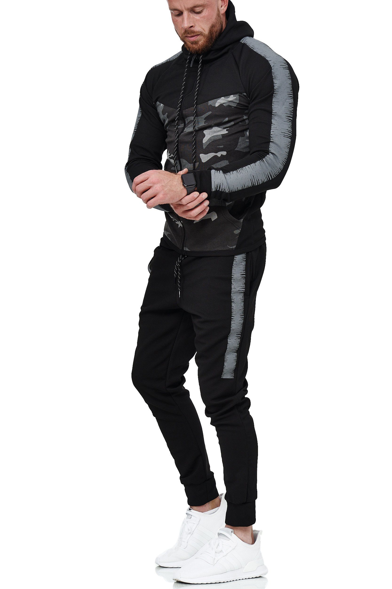 L.gonline Freizeitanzug Herren Jogging-ANZUG, mit Bündchen und Tunnelzug, Trainingsanzug (Kapuzenjacke mit Reißverschluss, Hose, 2-tlg), Fitness Freizeit Casual