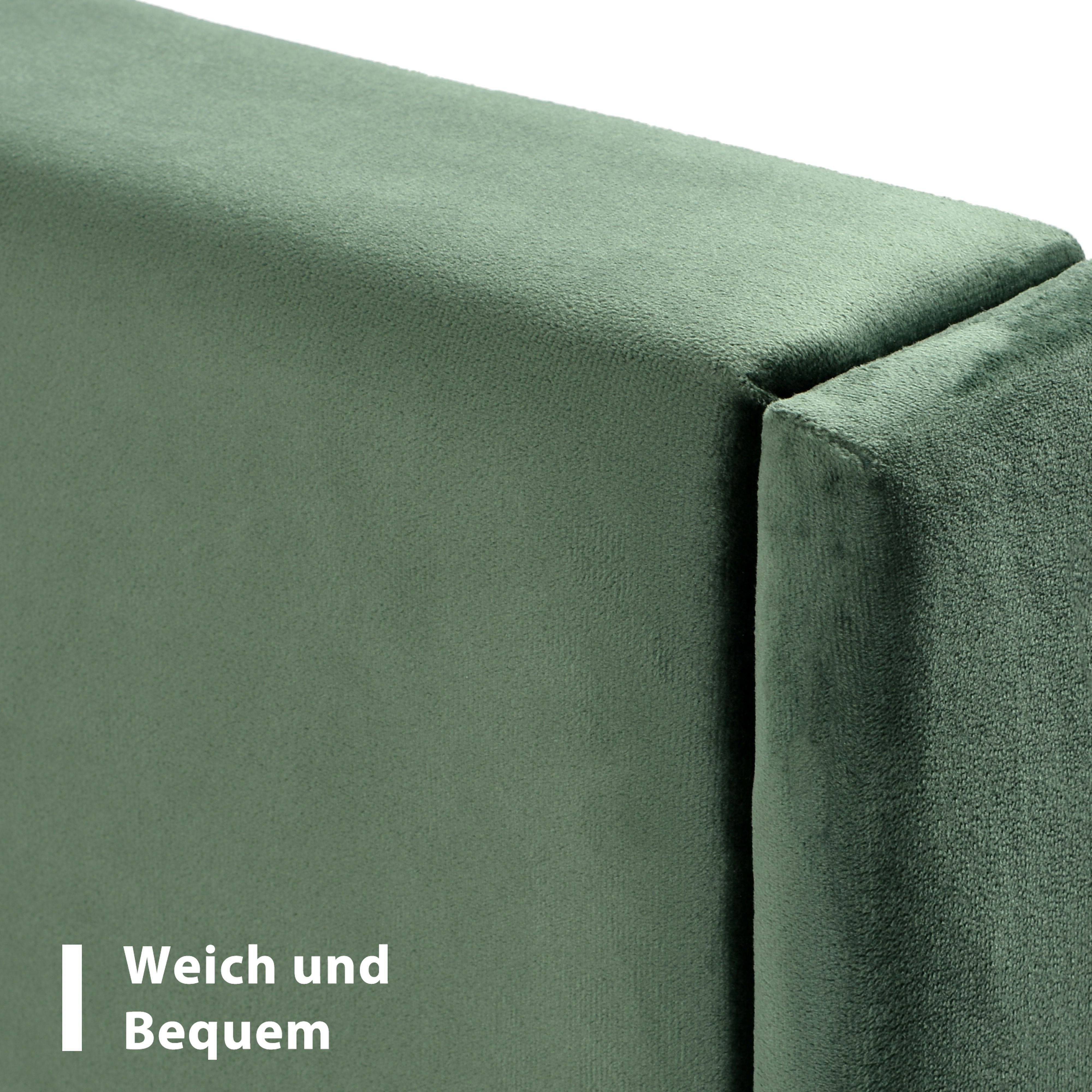 BlingBin Einzelbett Polsterbett Jugendbett (Bettgestell mit Lattenrost & Kopfteil), Textilbezug Samt in Dunkelgrün, 90 x 200 cm