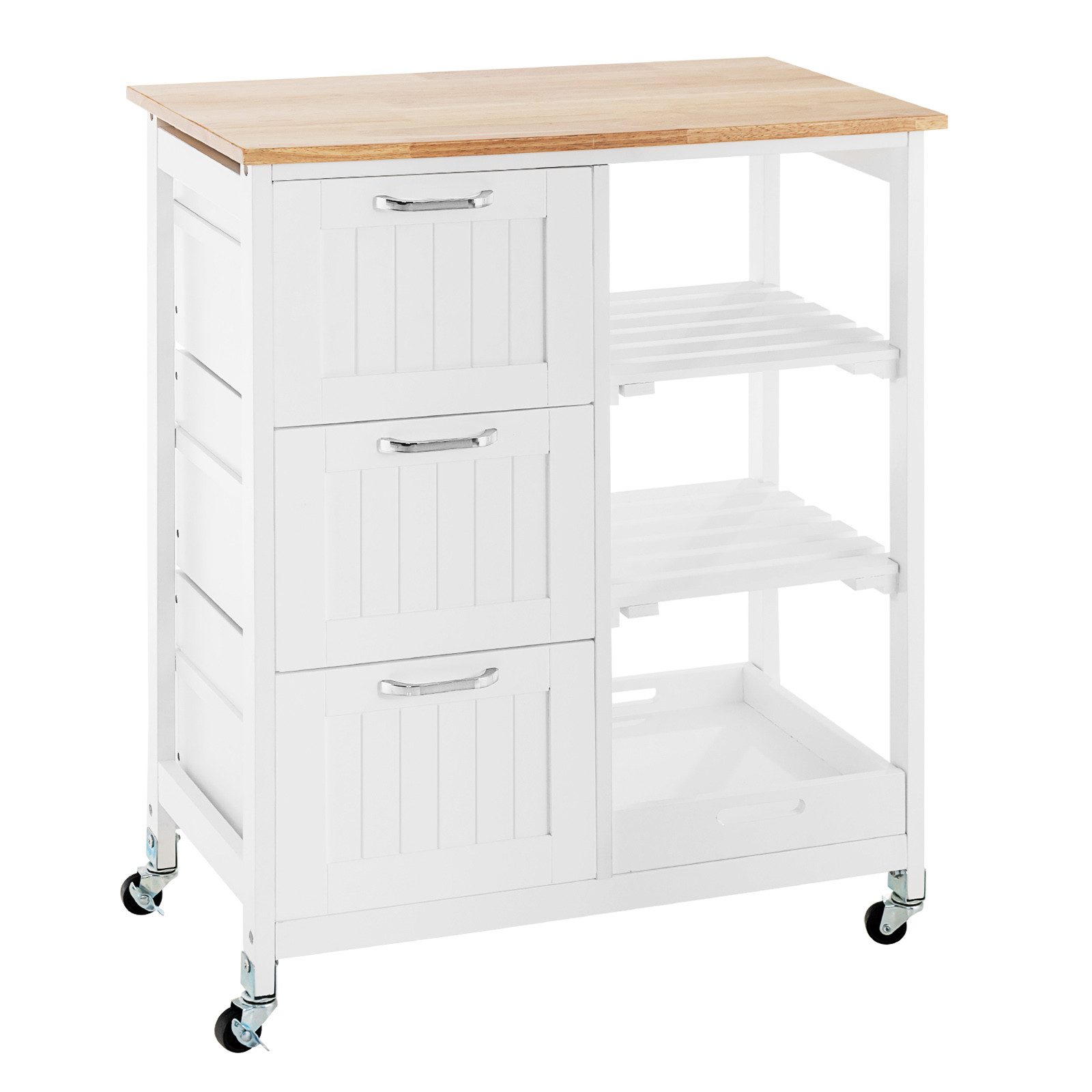 COSTWAY Küchenwagen, mit Tablett, 3 Schubladen, rollbar, 67x37x82,5cm günstig online kaufen