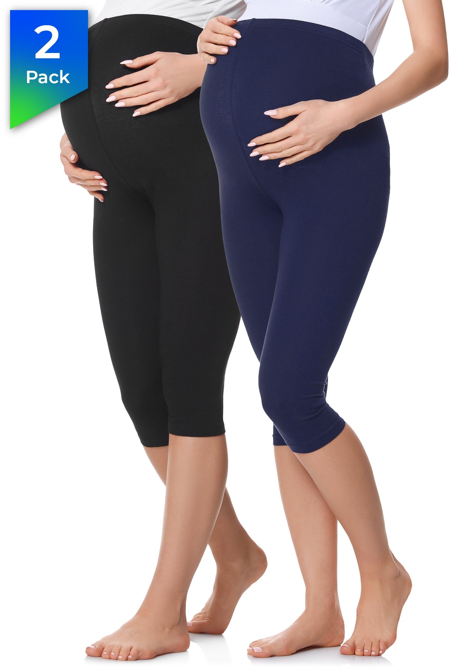 Be Mammy Umstandsleggings 3/4 Umstandsleggings aus Baumwolle 2Pack BE20-229 (2-tlg) elastischer Bund